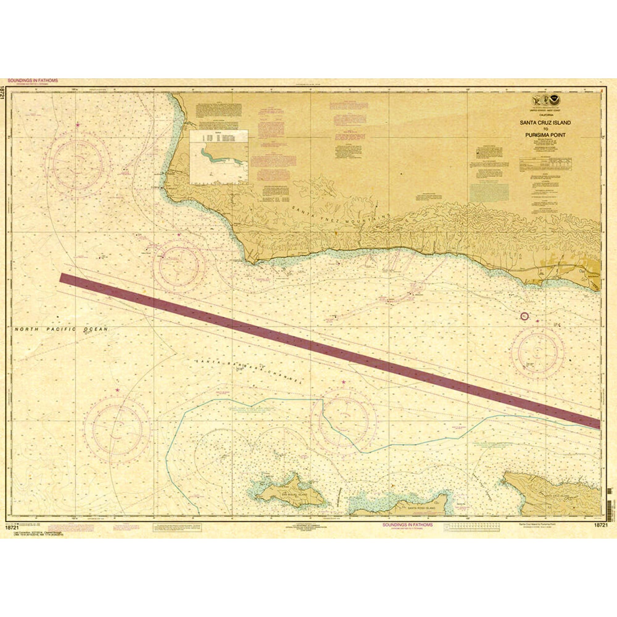 Paradise Cay Publicatoins, Inc. Historical NOAA Chart 18721: Santa Cruz Island to Purisima Point - Print on Demand - Historic Version or Updated NCC