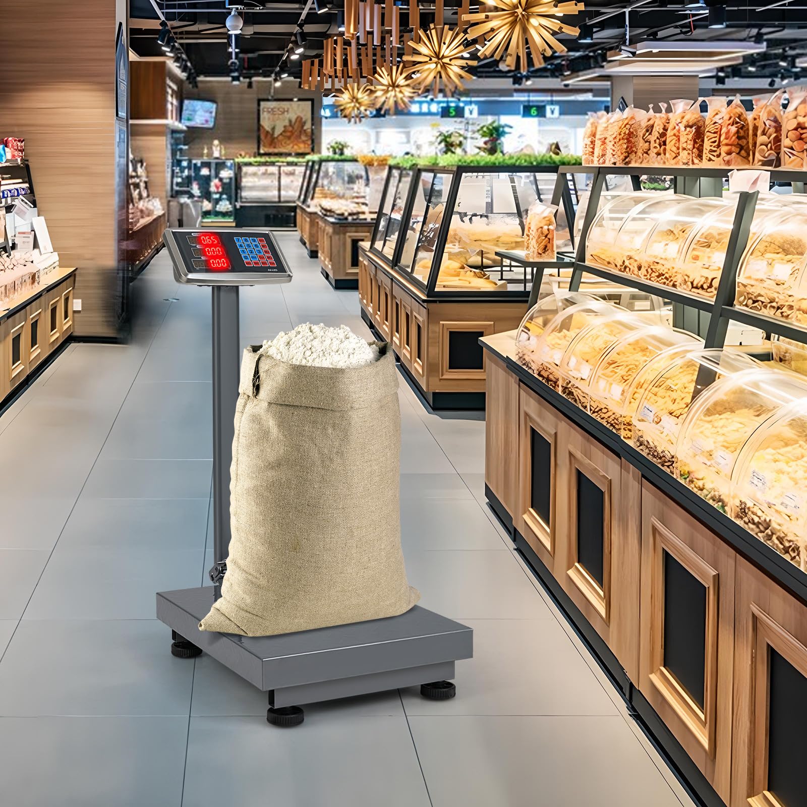 COSTWAY Báscula Digital Informática de 300 kg, Báscula de Plataforma de Suelo Multifuncional con Calculadora de Precio, Pantalla LED Transparente, Fuente de Alimentación Ac/Dc (Plata)