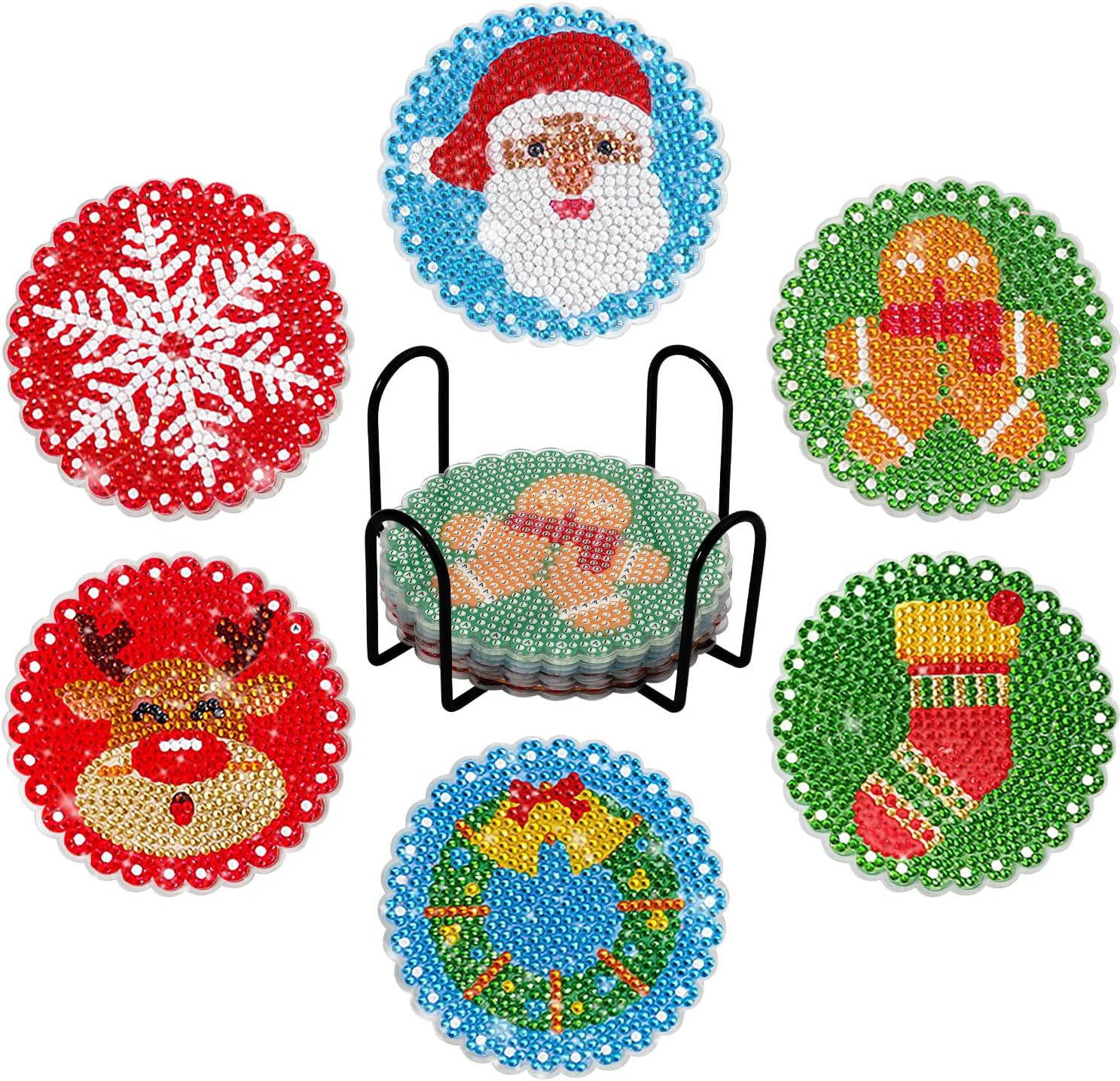 6pcs Christmas Diamond Painting Coasters with Holder