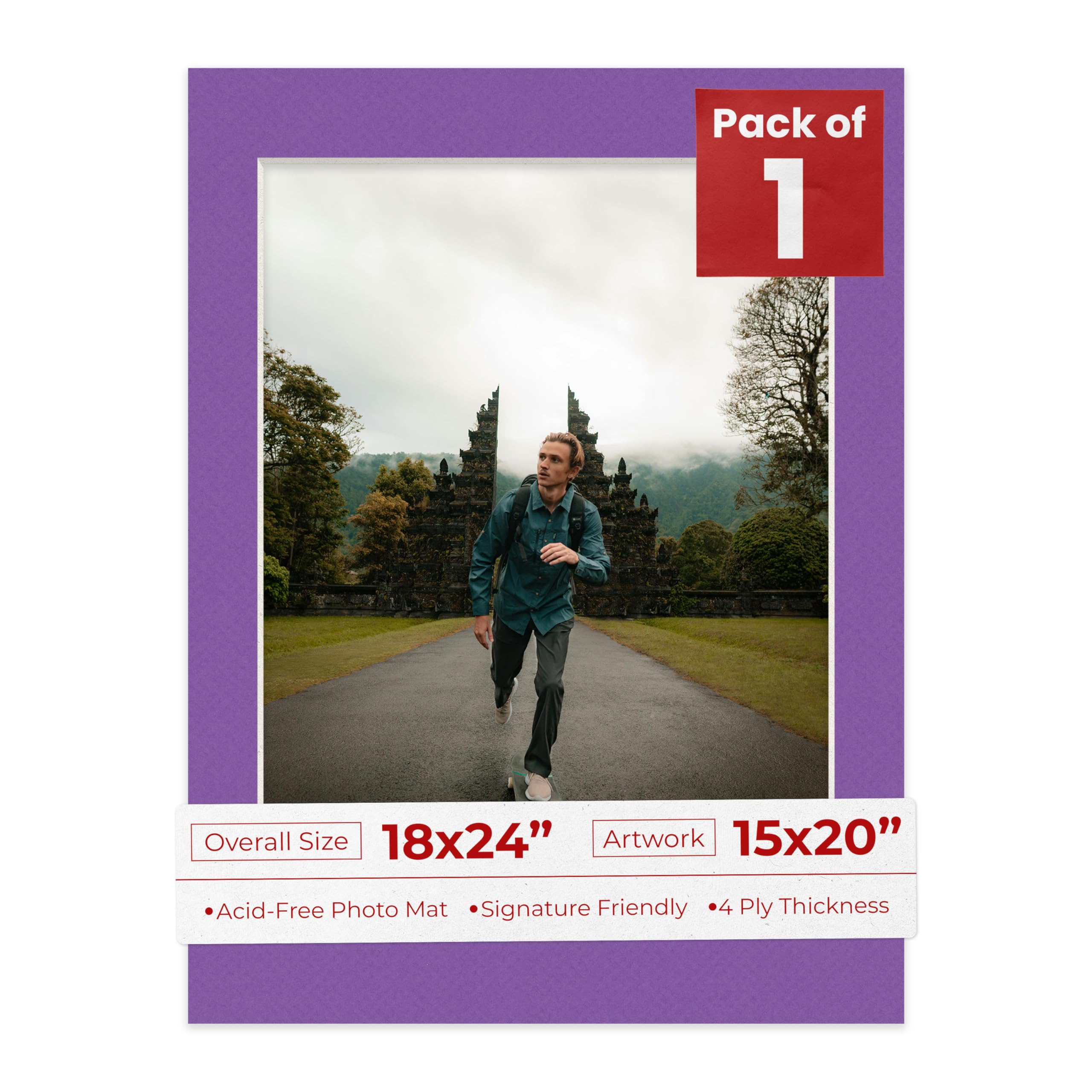 18x24 Mat Bevel Cut for 15x20 Photos - Acid Free Purple Precut Matboard With Backing Board and Crystal Clear, Self Seal Photo Mat Bag - For Pictures, Photos, Framing - 4-ply Thickness-image-22