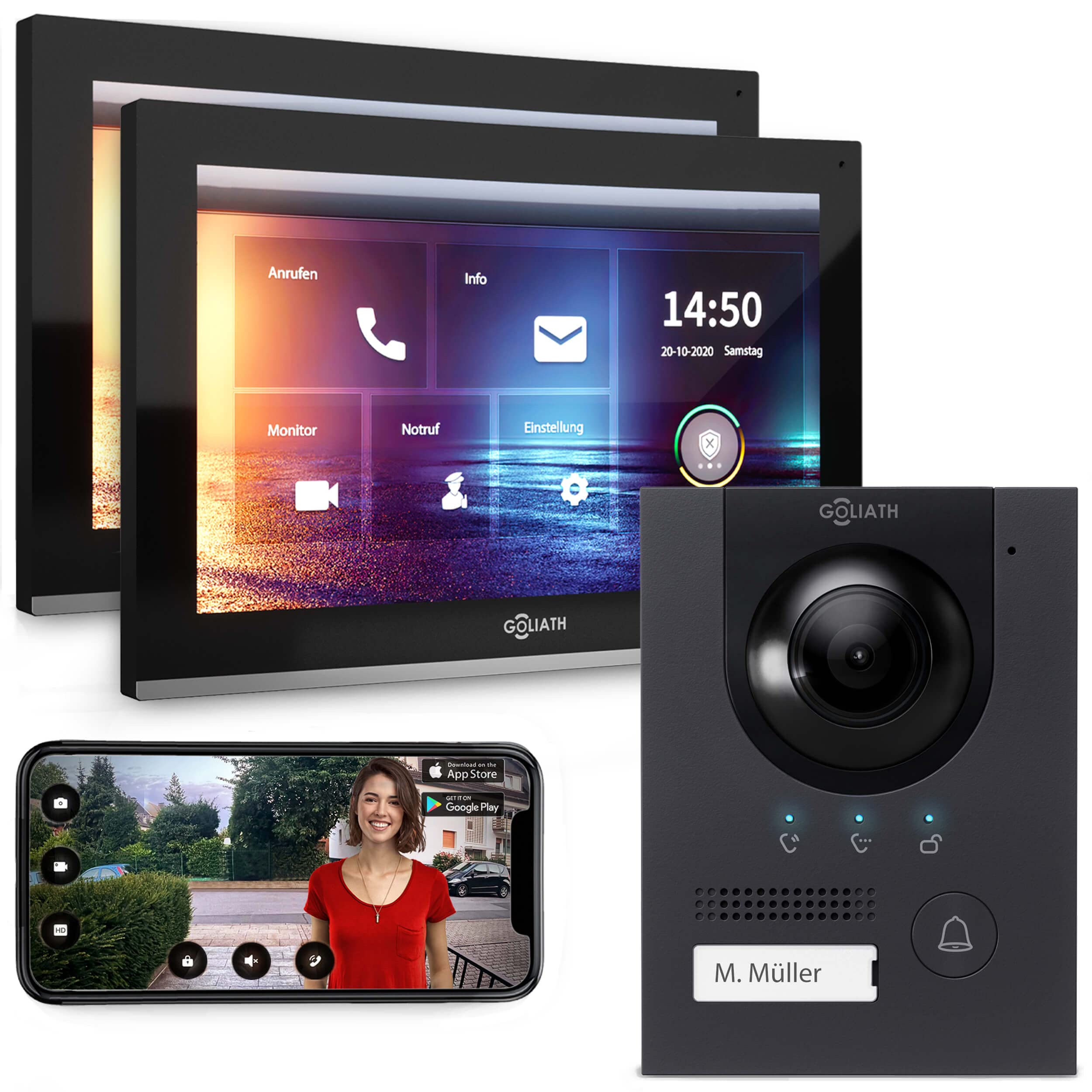 GOLIATH® PRO IP - Türklingel & Türsprechanlage mit Kamera [AUFPUTZ TÜRSTATION] - Klingel mit Kamera & 2x10 Zoll Monitor - Doorbell Camera - Video Sprechanlage mit Türöffner - Videotürklingel
