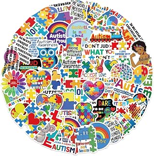 50 Pcs Autism Awareness Stickers World Autism Day Waterproof Vinyl Decals Awareness,Acceptance,Appreciation Inspirational Sticker Packs for Water Bottles Laptop Skateboard Guitar Décor