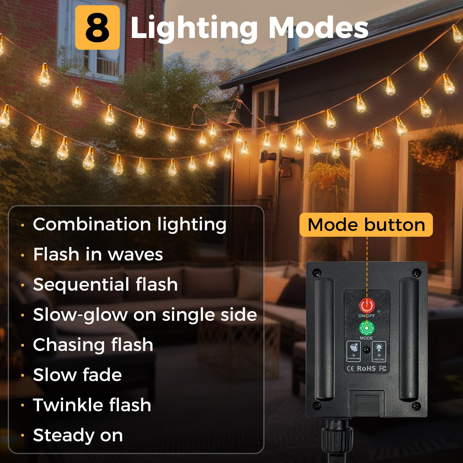 btfarm Lichtsnoer op zonne-energie, voor buiten, 2 x 8 m, 80 leds, lichtketting op zonne-energie, weerbestendig, 8 modi, IP65 waterdicht, koperdraad, outdoor lichtketting, draad voor balkon, tuin