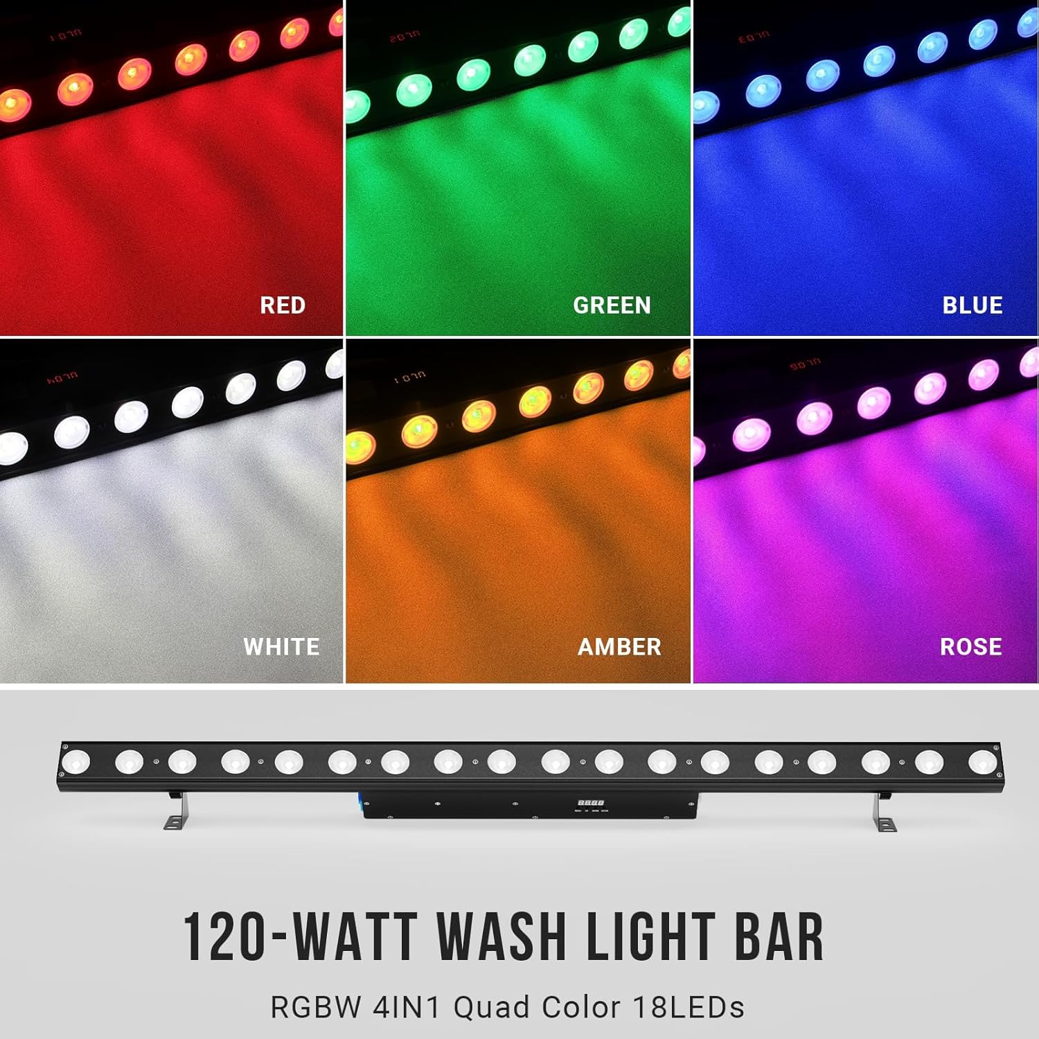 LED Stage Wash Light: 120W RGBW Individually Controlled DMX Light Bar - 114 Colorful Chase Programs & 15 Static Colors - Sound Activated DMX Control for DJ Parties Club Event Gig Bar Music Live Show