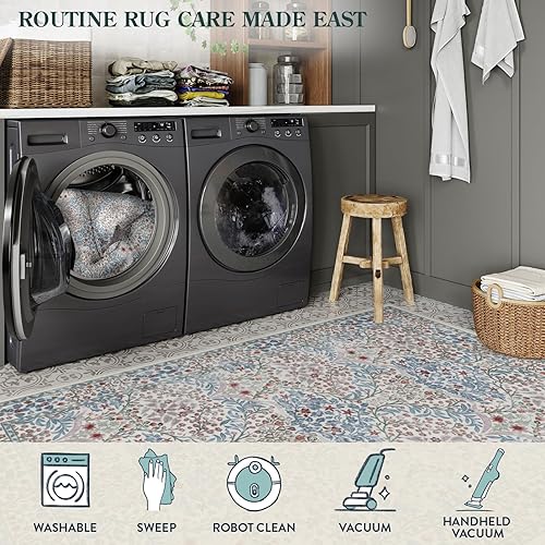 Miniatura 4 de Lahome - Tapete floral lavable suave de 5 x 7 pies, bohemio, antideslizante de pelo bajo, para sala de estar, dormitorio, casa de campo, comedor,