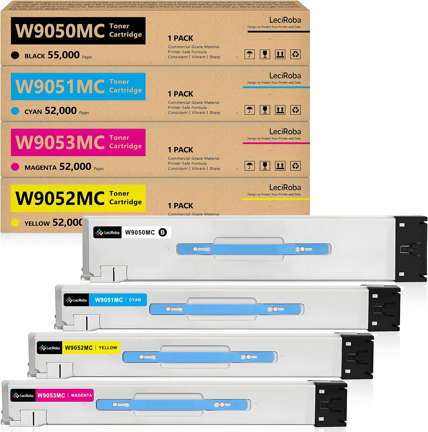 LeciRoba Remanufactured W9050MC High Yield Toner Cartridge Replacement for HP W9050MC W9051MC W9052MC W9053MC Toner Cartridge for HP Color Managed MFP E87640Z E87650Z E87660 Printer (BCMY, 4-Pack)