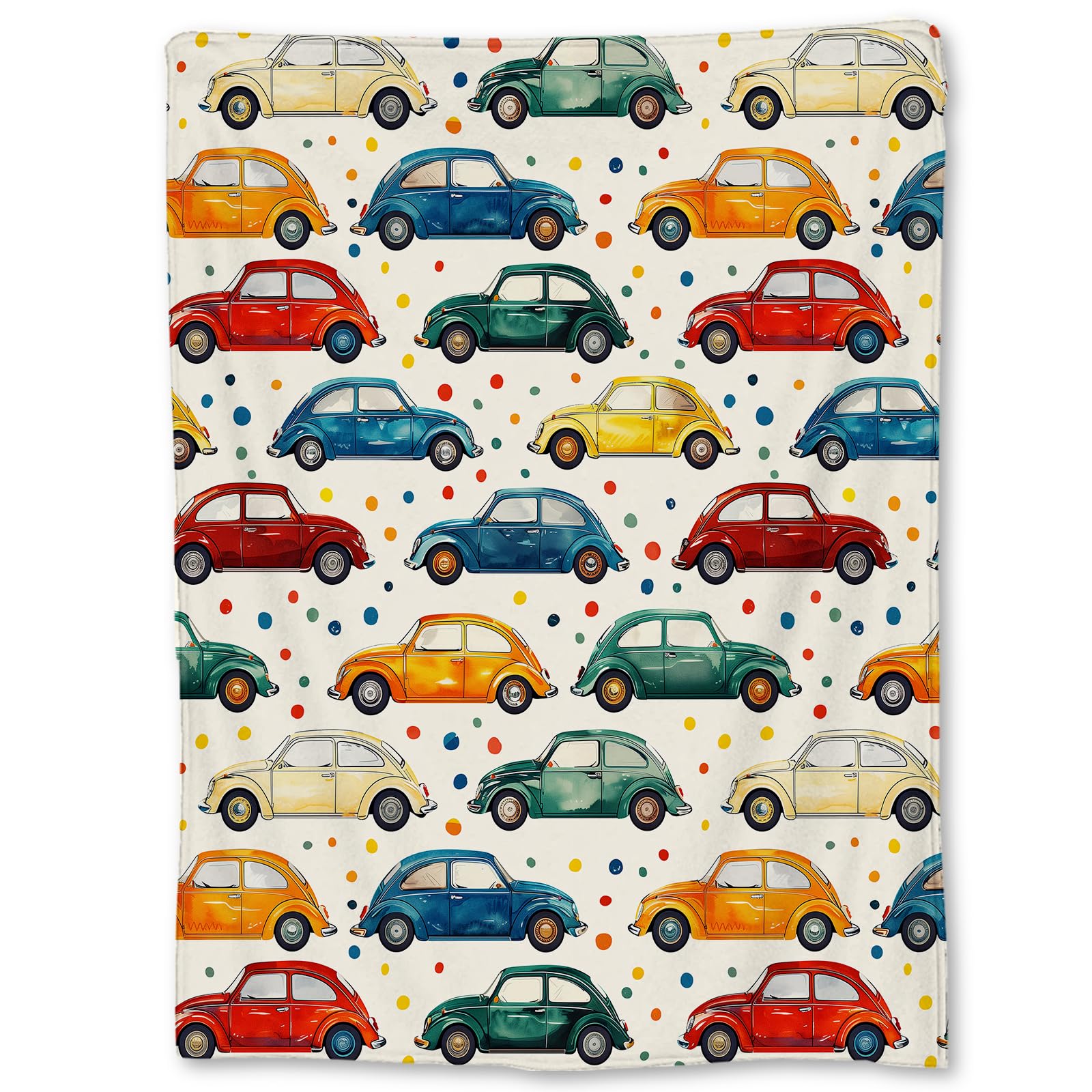 Ti Caldi Colorful Vintage Cars Blanket, Soft Flannel Throw Blanket for Couch, Bed, Travel, Living Room & Home Decor, Cozy Lightweight Warm Fluffy