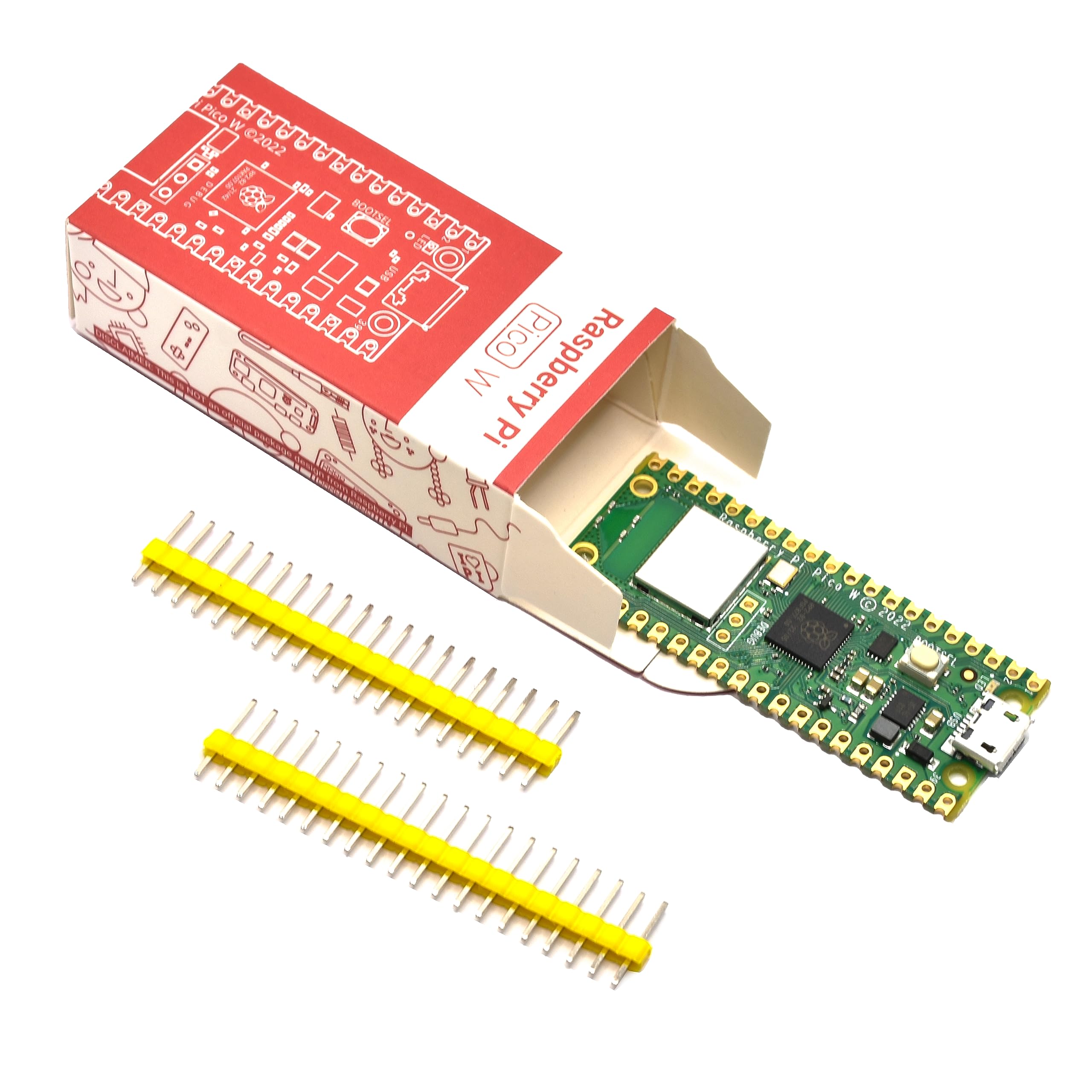 Official Pi Pico W/WiFi with Packaging Box and GPIO headers, First