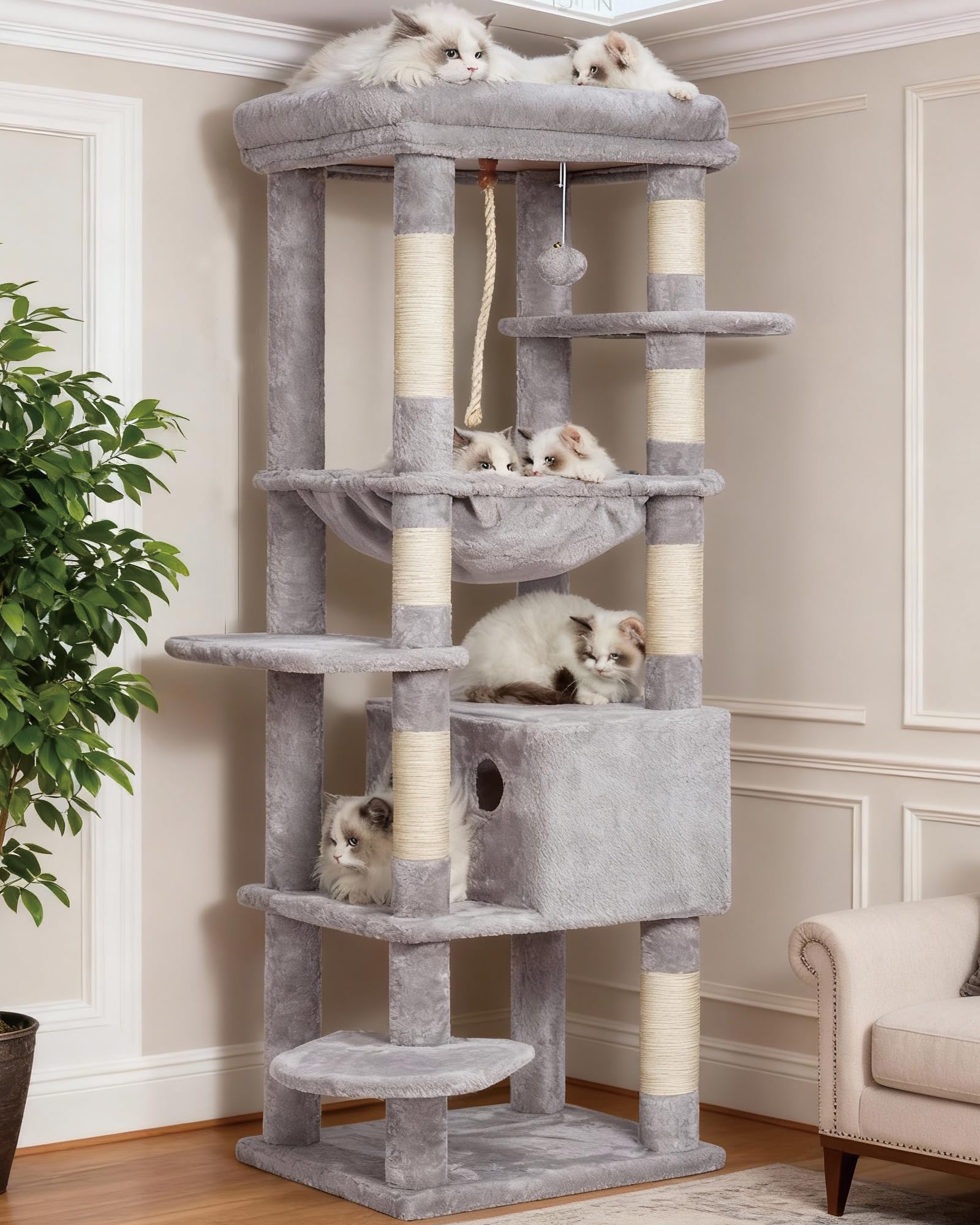Heybly Cat Tree for Large Cats XXL 60in