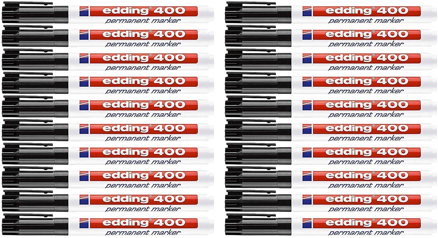Edding 400 400-001 Permanentmarker aus Faser, schnelltrocknend, Rundspitze, 1,0 mm Strichbreite schwarz (20 Stück)