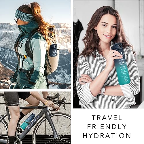 Miniatura 6 de Hyeta Botellas de agua de 32 onzas con tiempos para beber y pajilla, botella de agua motivacional con marcador de tiempo, a prueba de fugas, botella