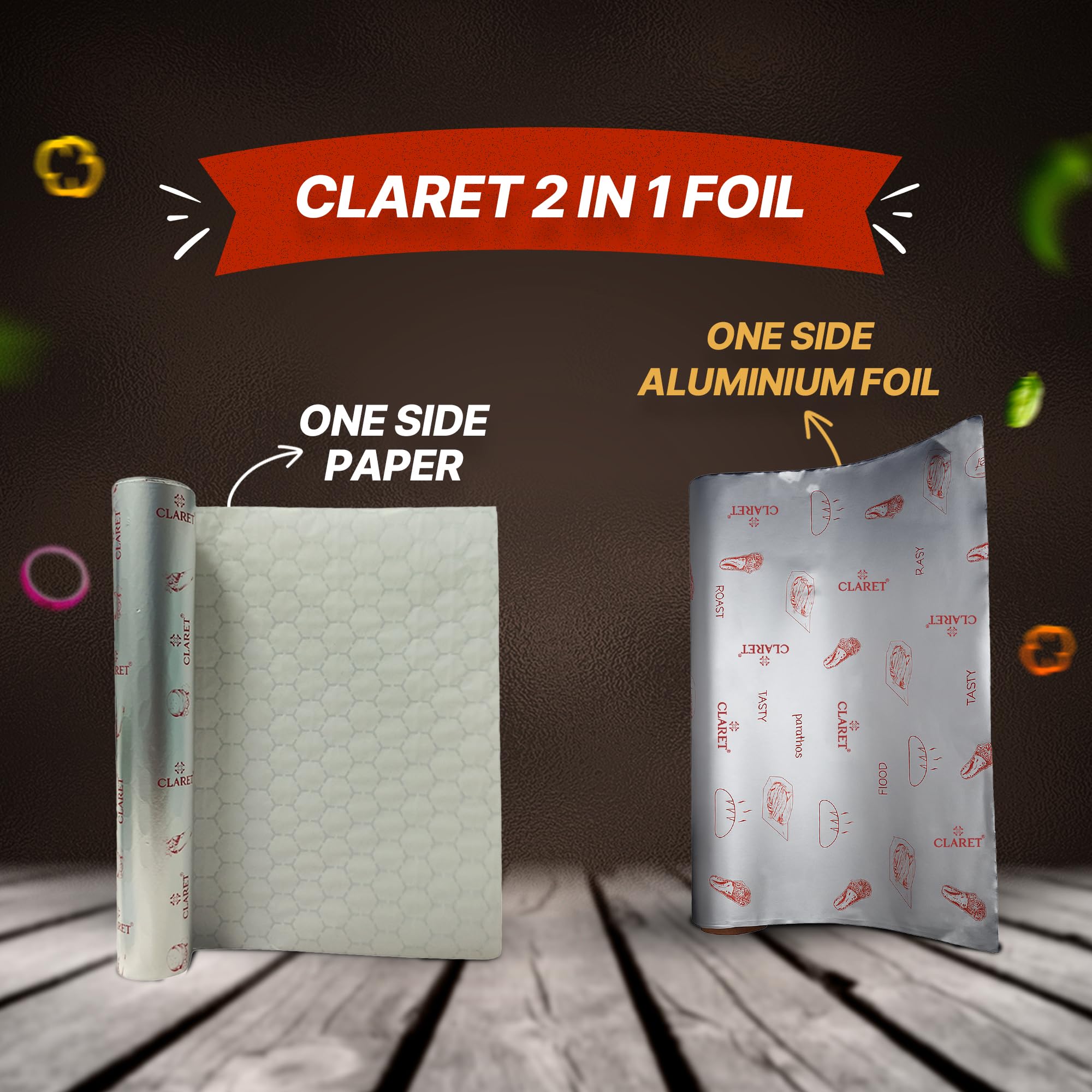 Claret 2 in 1 Aluminium Foil & Paper Roll for Food Wrapping | Wrap Roti & Fresh Kitchen Food Essential | Keep Food Warm | Non Stick | 20+5 M Length | Pack of 1 - Image 6 thumbnail