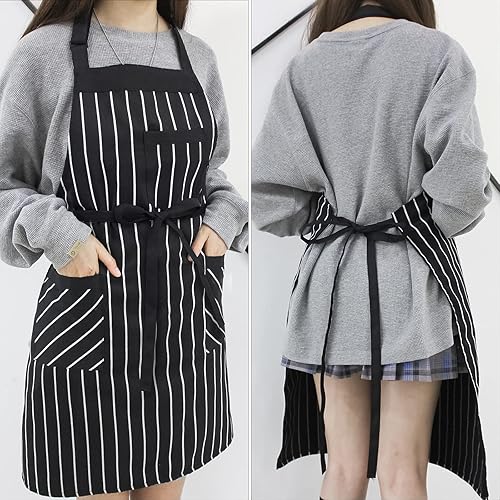 Miniatura 6 de NLUS Paquete de 2 delantales de cocina de cocina, delantal de chef ajustable suave con 3 bolsillos para hombres y mujeres (UmberNegro)