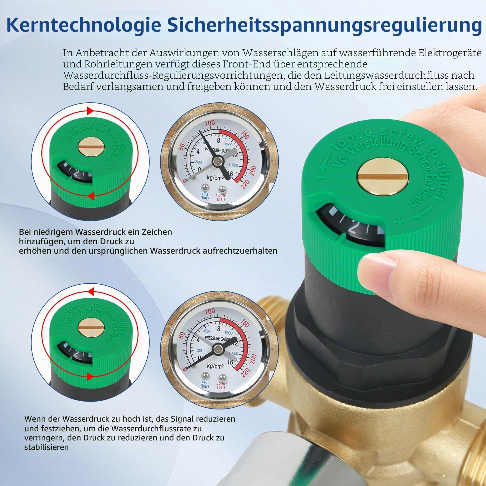Rückspülfilter, Druckminderer Wasserfilter mit Manometer, Wasserdruckminderer, Wasser Vorfilter Sedimentfilter, Ausspülbarer Feinfilter, Spin Down Sediment Wasserfilter (1" mit 3/4" Adapter)