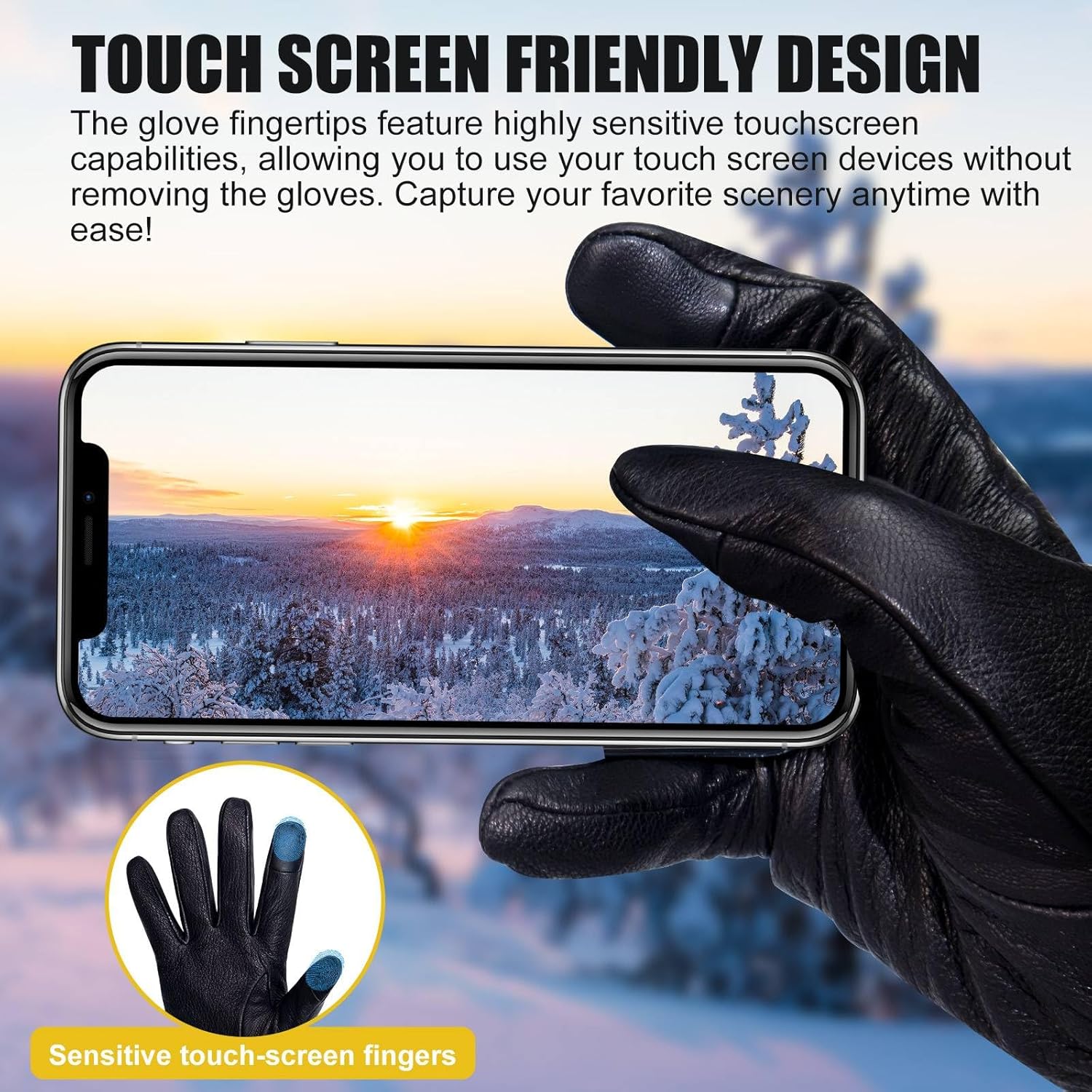 Winter Gloves for Men: Touchscreen Windproof Thermal Sheepskin Leather Gloves Warm Wool Lined for Motorcycle Driving - Image 3