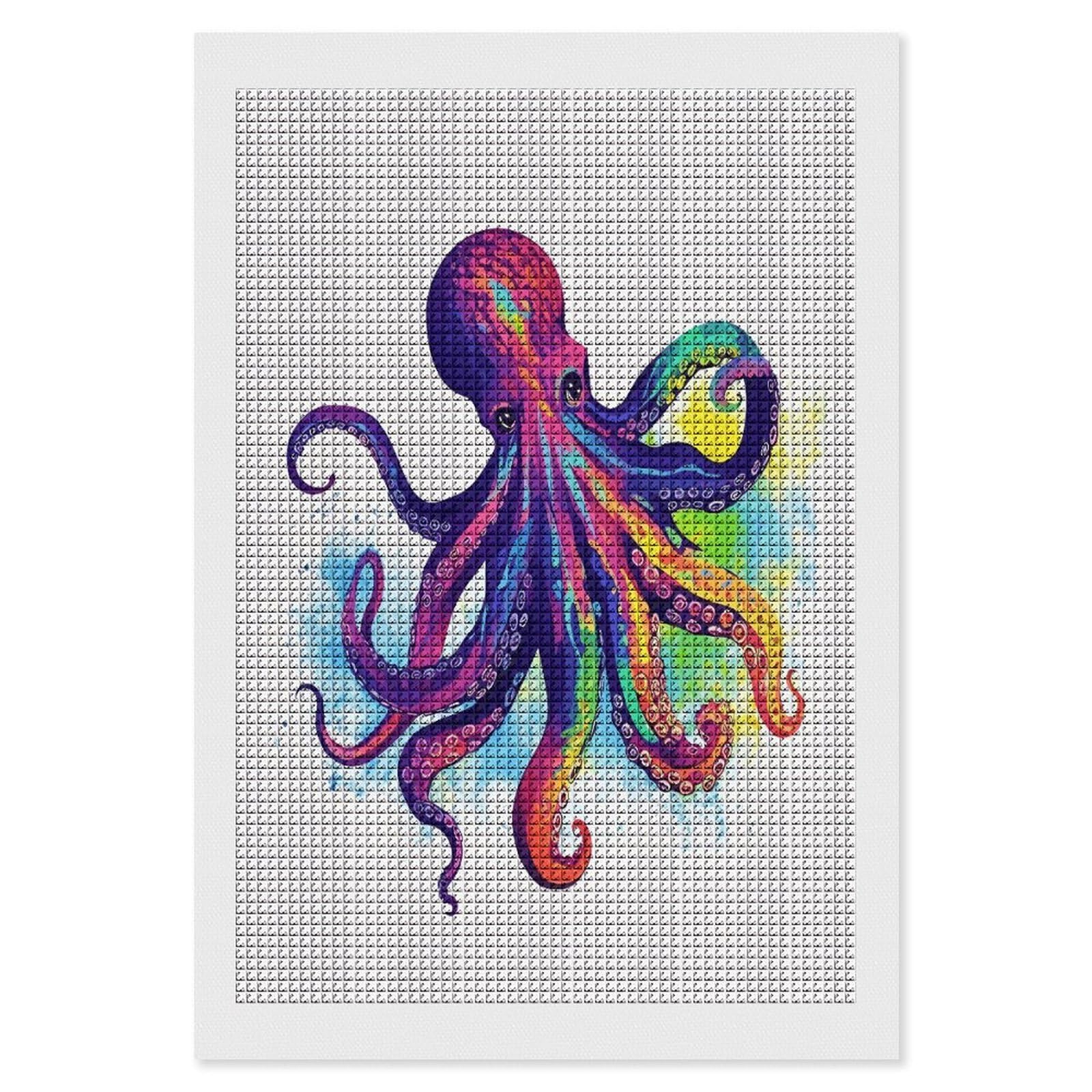FodPand Colorful Octopus Diamond Painting Kit for Beginner Fun 5D DIY Crafts for Adults Diamond Art Kits Square Diamond Art Canvas Painting Gem Art Crafts for Home Wall Decor 8"x12"