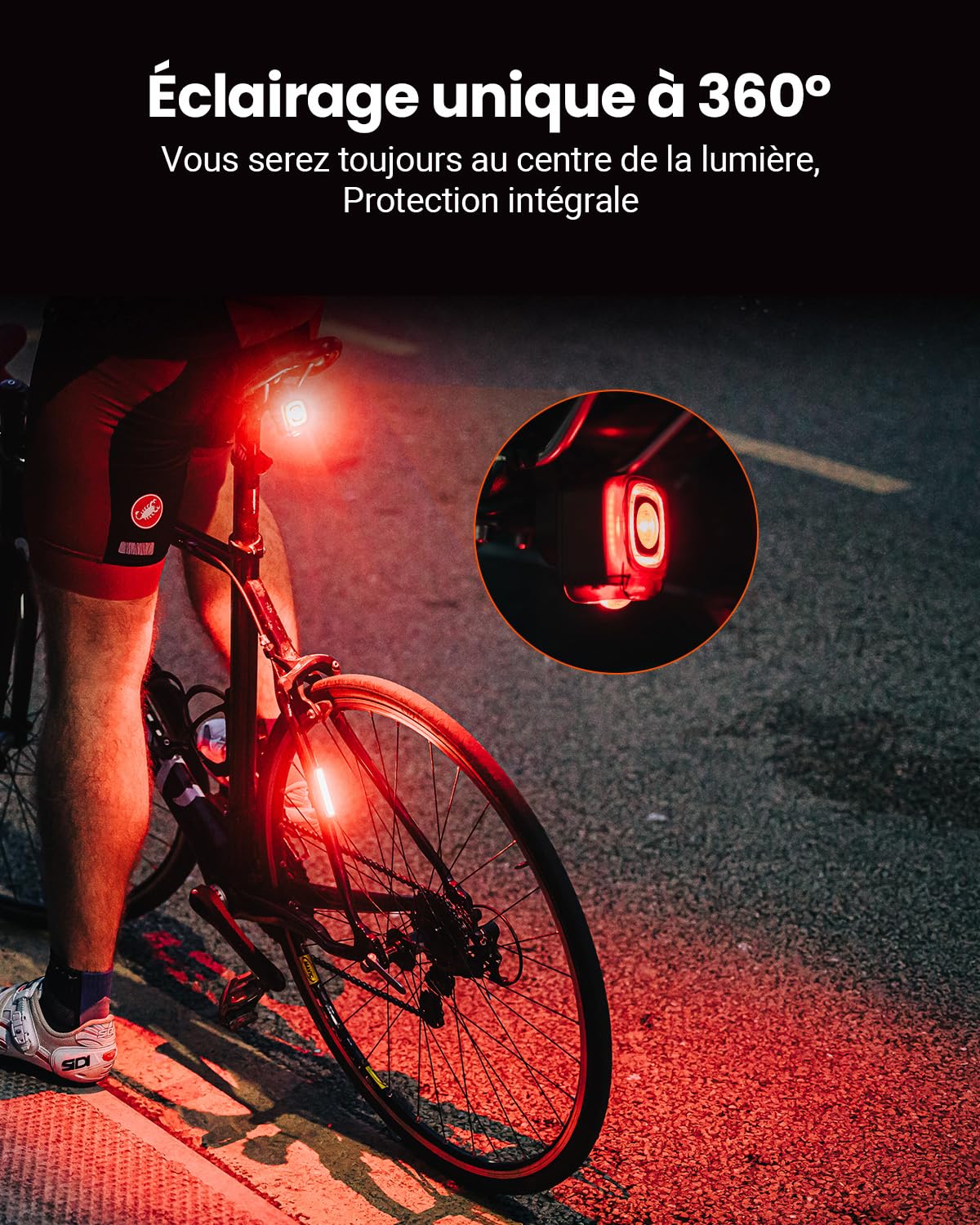 Feux arrière de vélo Rechargeables USB C Magicshine SEEMEE 200 V3.0, Puissance maximale de 200 lumens, visibilité à 360°, capteur de freinage Intelligent, Feux arrière de vélo étanches IPX6