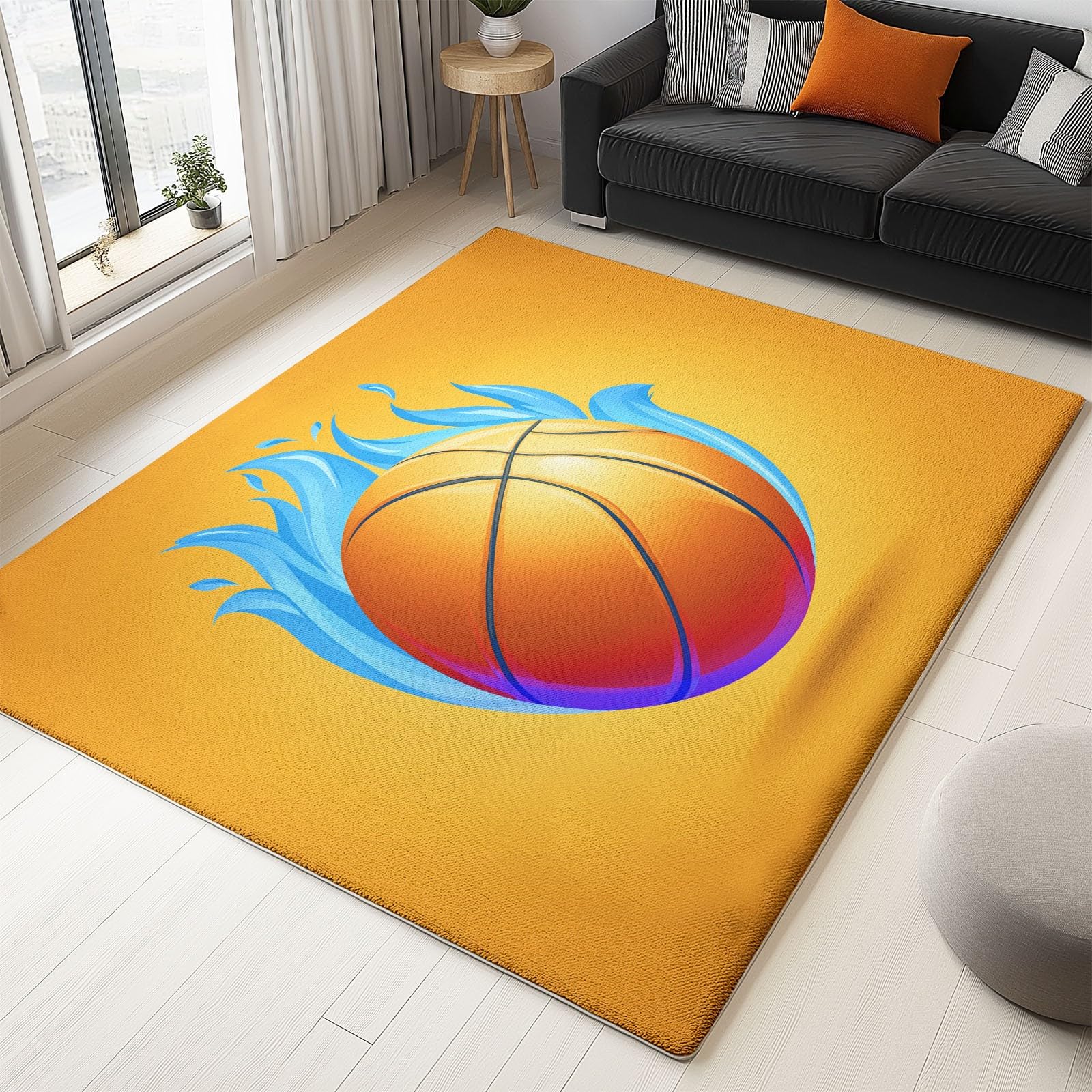 Generisch Sporty Modern Fußball Flanell Teppich Klein 80x150cm Maschinenwaschbar Perfekt für kleine Spieler im Kinderzimmer - Gelb