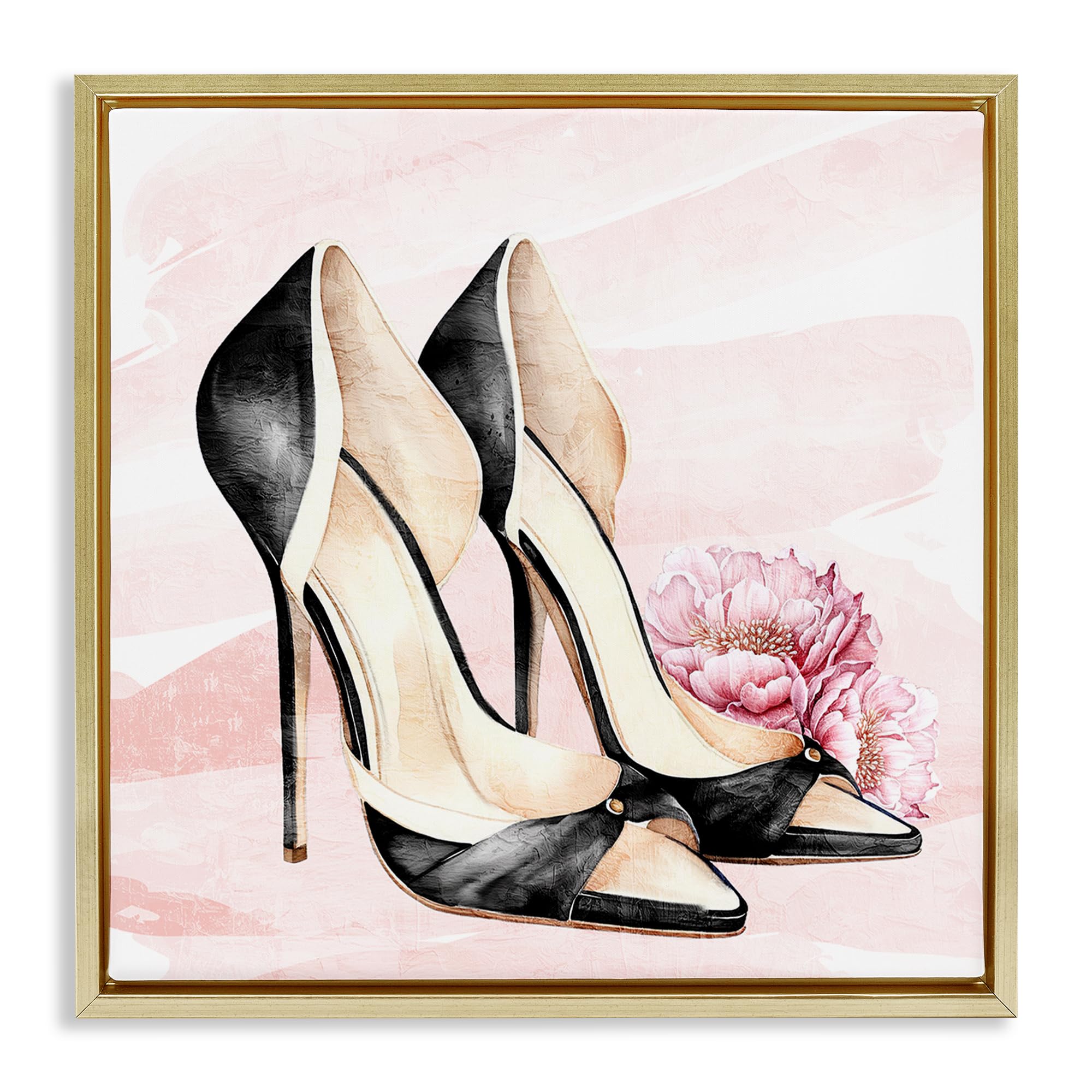 Stupell Industries Metallic Gold (Matte) 'Glam Time Heels'| Floating Frame Canvas Art