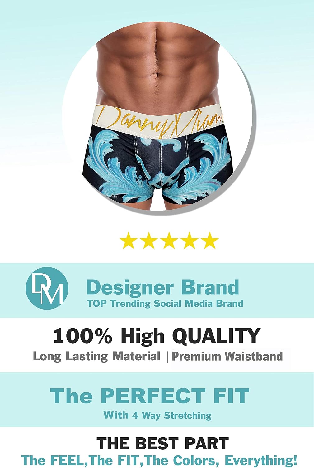 Danny Miami Men's Underwear - Boxer Briefs in Multiple Colors Patterns & Designs - Athletic Low Rise Short Cut - New