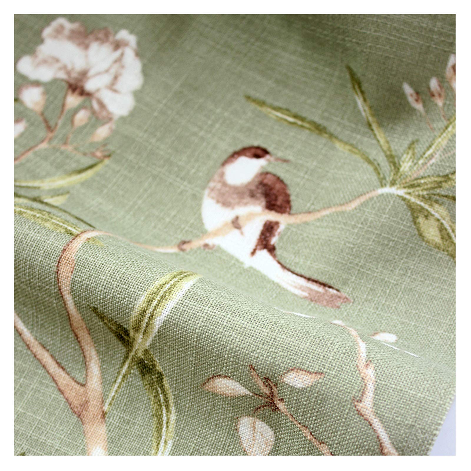 NAKAN Tela de Tapicería Estilo Rústico por Metro 280x100cm Ancho Pájaros Verdes Estampado Floral Tela de Poliéster para Sillas Muebles, Decoración Y Manualidades(Size:3m)