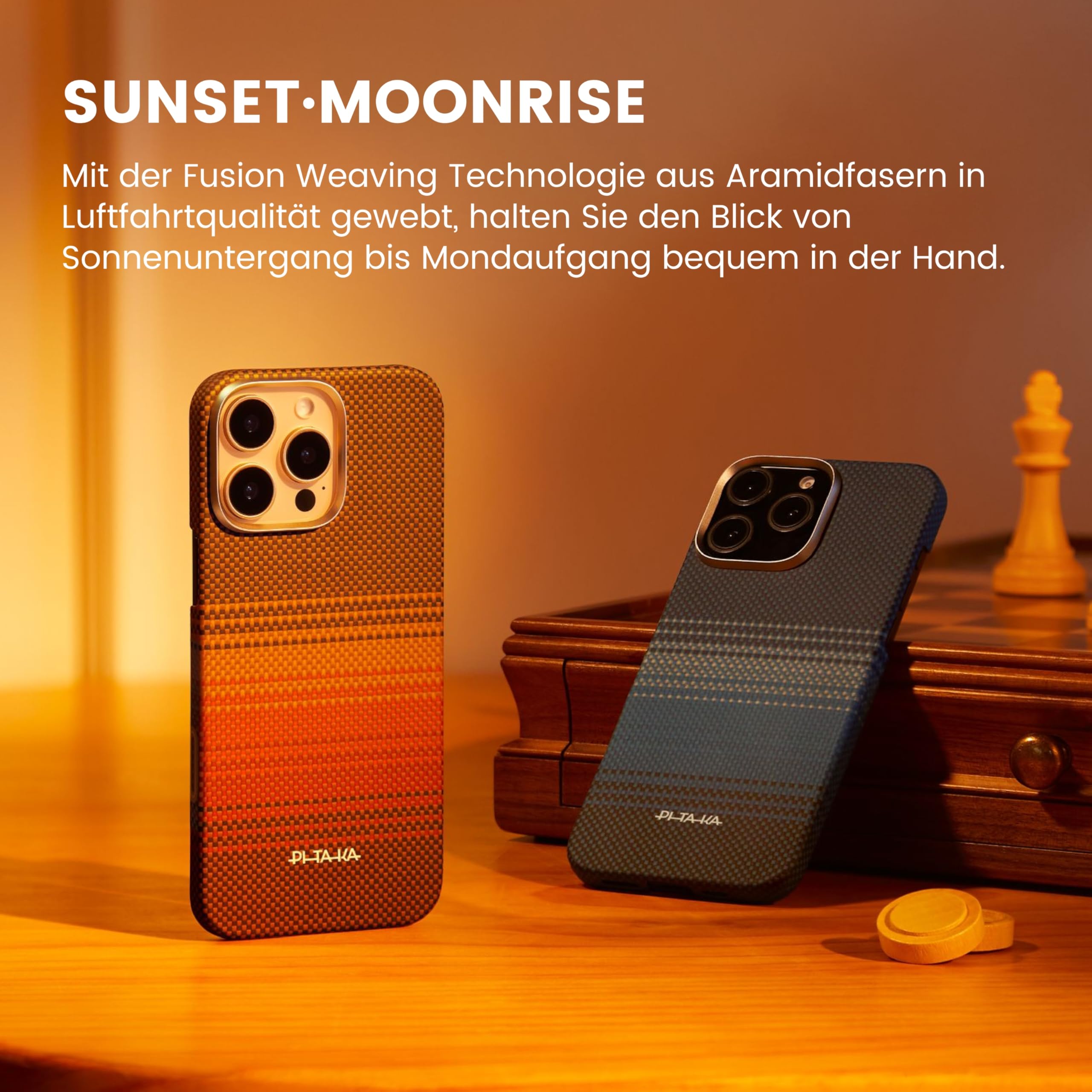 pitaka Ultradünne Hülle für iPhone 16 Pro aus Aramidfaser Sonnenuntergang | Aramidfaser Ultraleichte Hülle für iPhone 16 Pro mit Kamerasteuerung Magsafe-kompatibel Slim Minimalistisch für Business