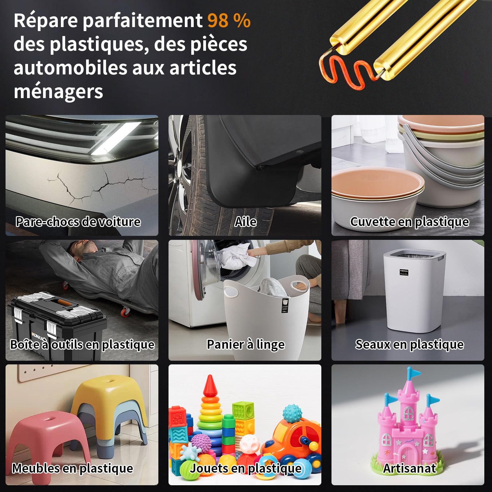 Soudure Plastique, Kit Reparation Soudage Plastique avec 800Pcs Agrafeuse Chaud 70W Pistolet Soudure Plastique pour Réparation de Pare-Chocs Voiture