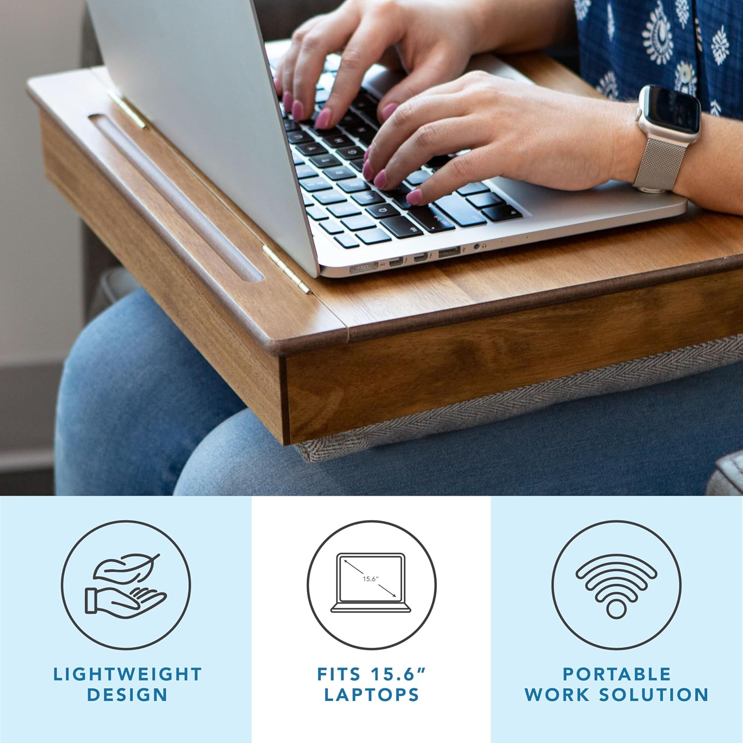 LAPGEAR Schoolhouse Lap Desk with Storage Compartments - Acacia Wood - Natural - Style No. 45076