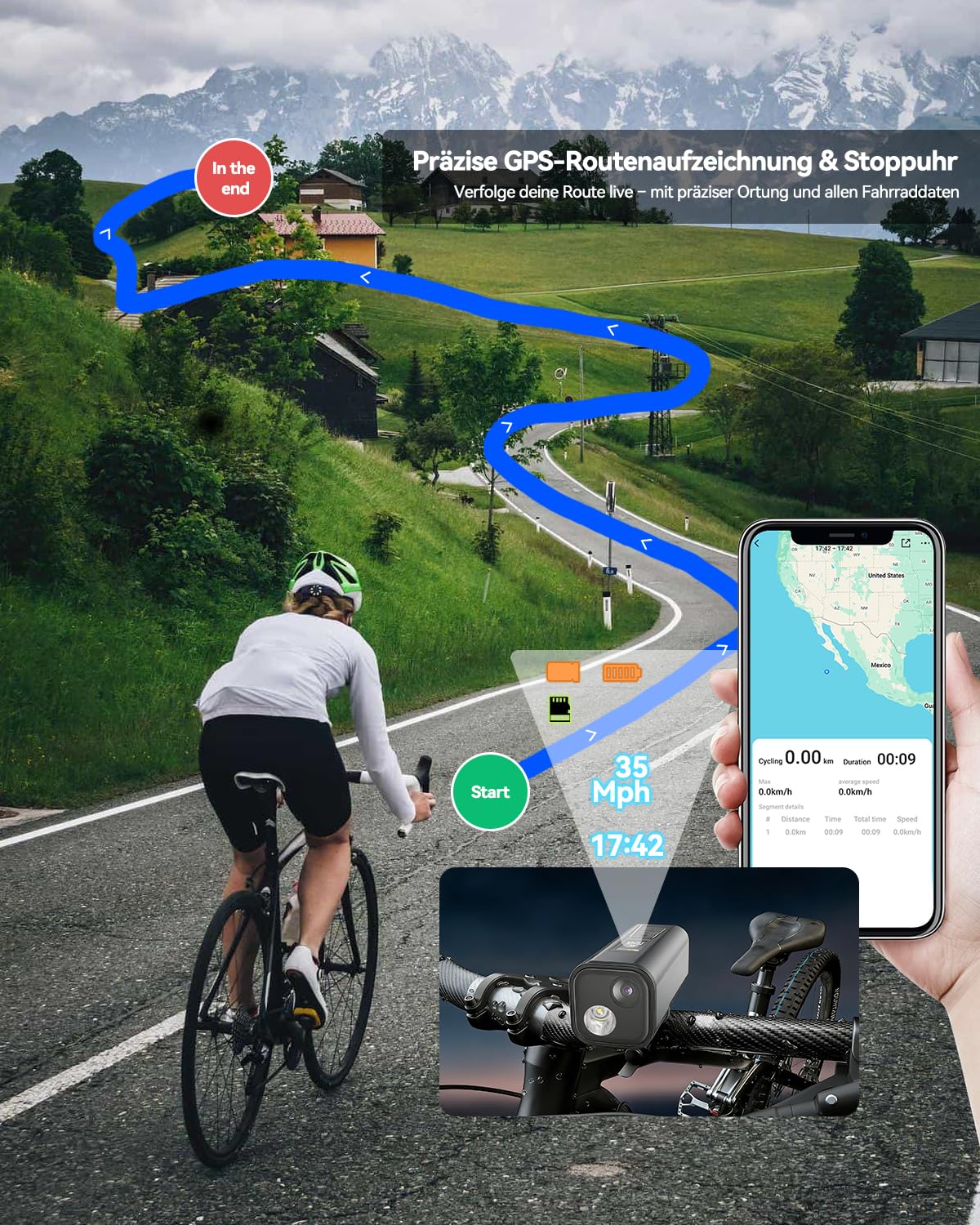 Spedal 4K Dashcam Motorrad, WiFi Dashcam Auto mit GPS-Tracking, 6-Achsen EIS, 6h Akku 30fps Action Cam, Fahrrad Kamera, 132° Weitwinkel, IP65 wasserdicht, Nachtsicht, inkl. 64GB SD-Karte (Grau)