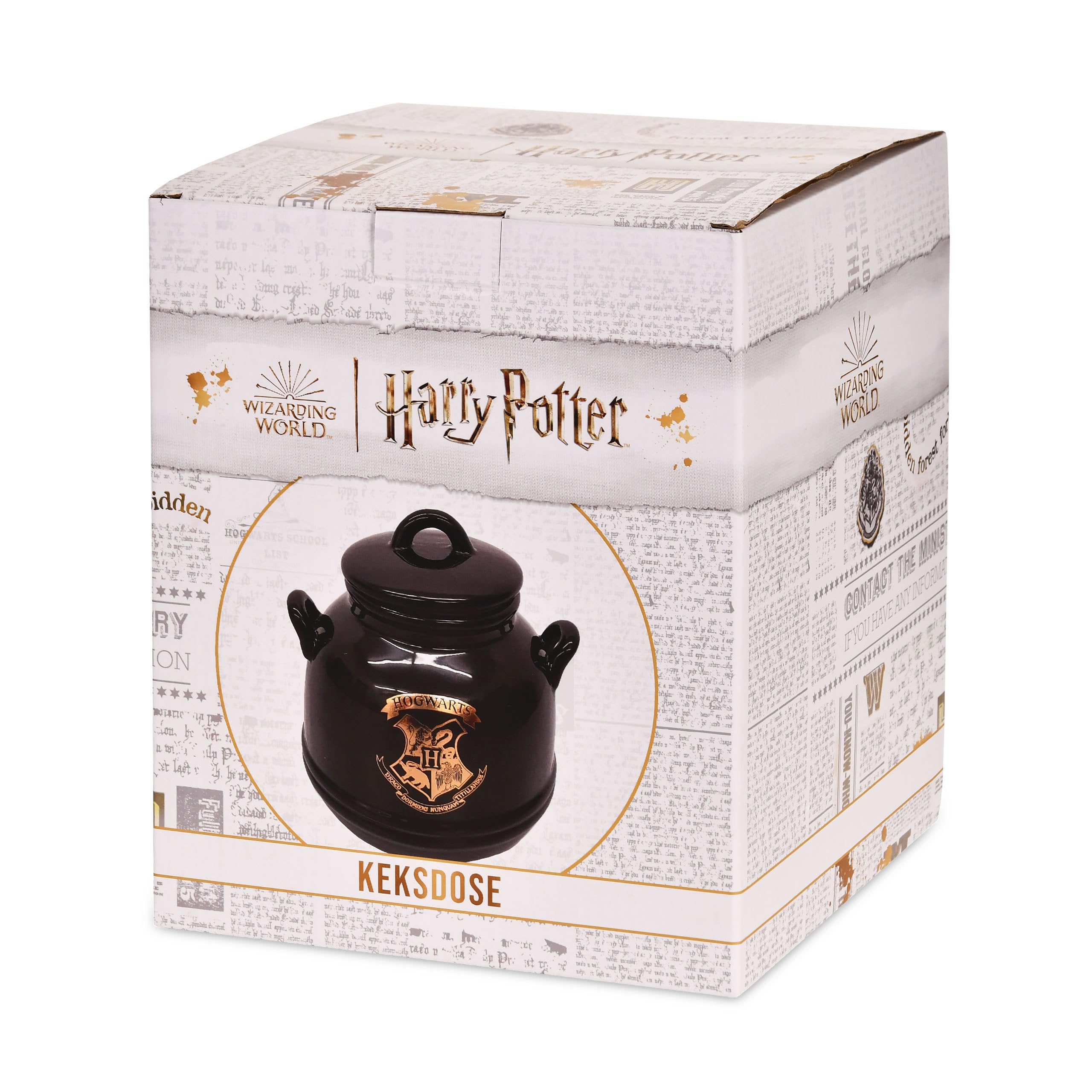 Elbenwald Harry Potter Hogwarts Kessel Keksdose - mit Hogwarts Schule Wappenmotiv Keramik Schwarz