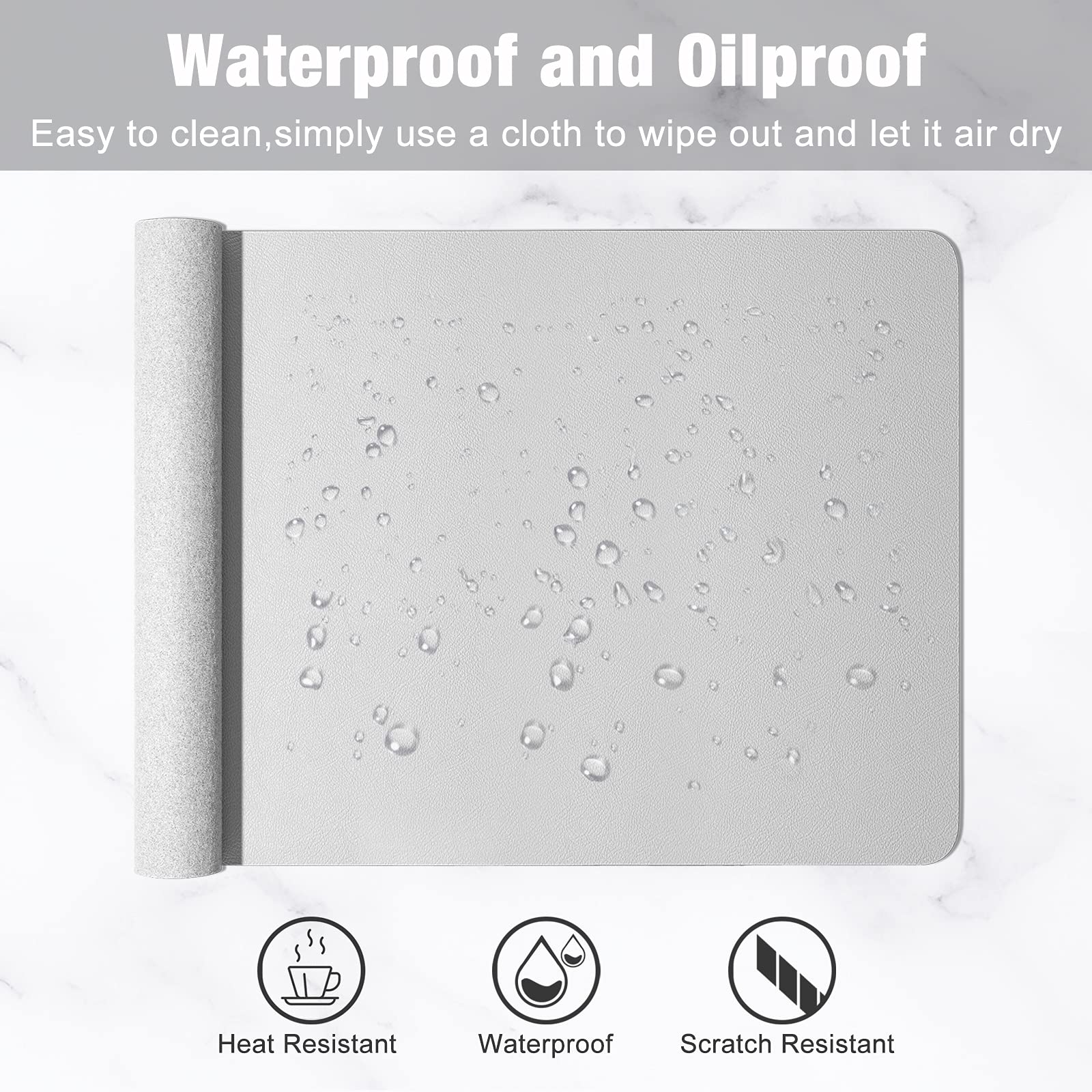 Hsurbtra Alfombrilla de escritorio, 23.6x13.8 pulgadas, alfombrilla de escritorio de piel sintética, M extendida, protector impermeable para escritorio, hogar, gris