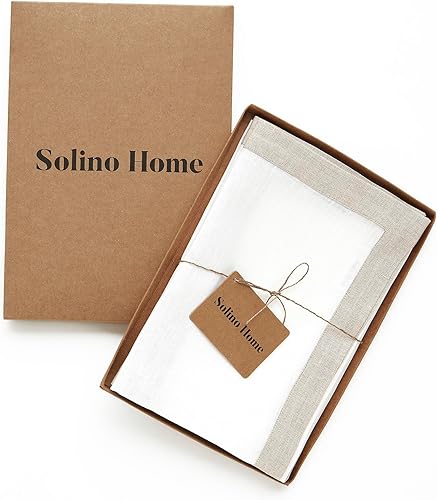 Miniatura 3 de Solino Home Servilletas de lino  Juego de 4 servilletas de tela de 20 x 20 pulgadas  100% lino puro natural y blanco  Servilletas de tela lavable