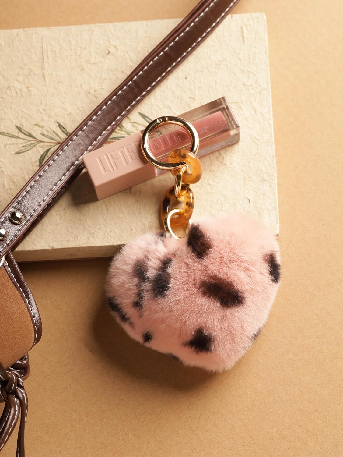 MINACHI Boho Two-Tone Faux Fur Flower Pompom Bag Charm image 5