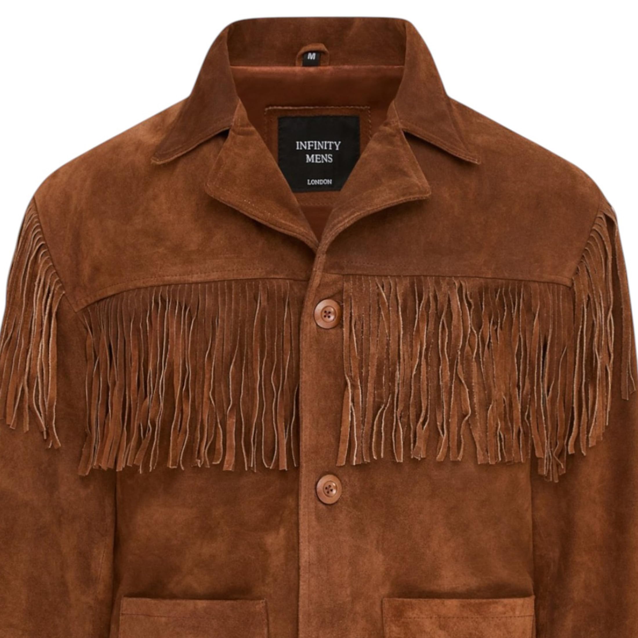 Giacca da Cowboy da Uomo in Pelle Scamosciata Stile Western Con Frange