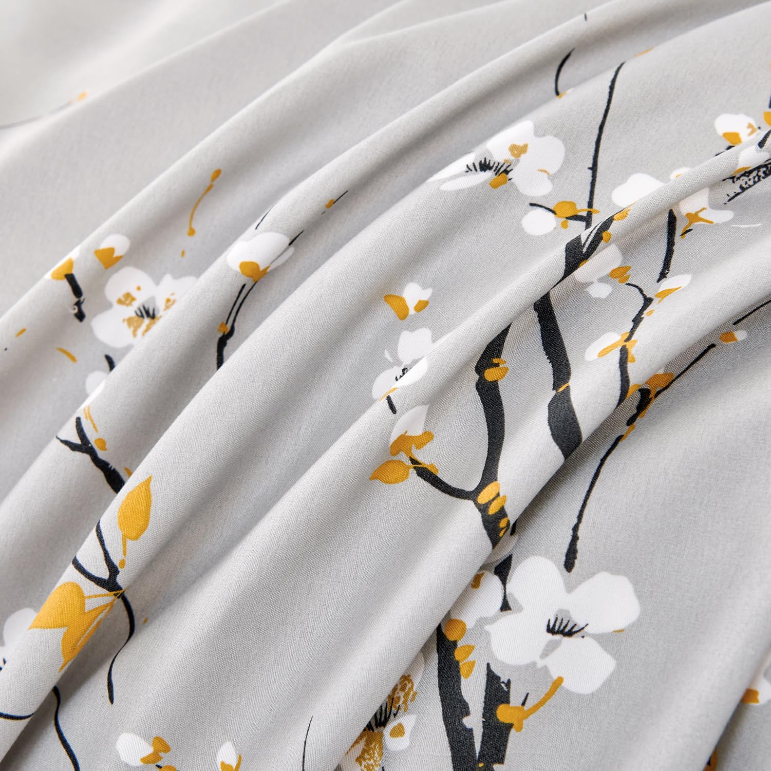 Jemiipee Set Copripiumino Floreale Letto Matrimoniale Motivo a Fiori e Rami, 1 x Copripiumino 220x240 cm e 2 x Federe 50x75 cm Completo Sacco Parure Letto Moderno Microfibra Grigio