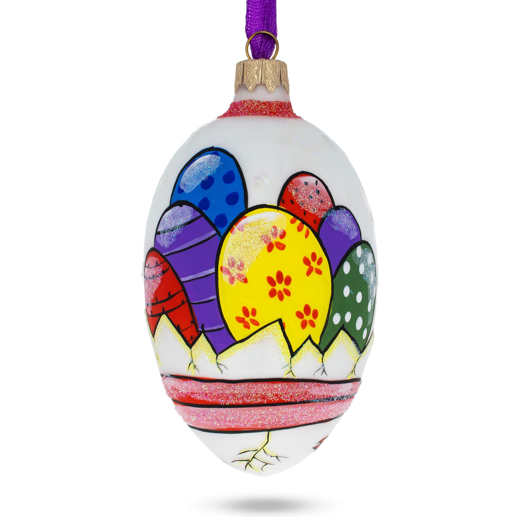BestPysanky Due pulcini con uovo di Pasqua in vetro ornamento