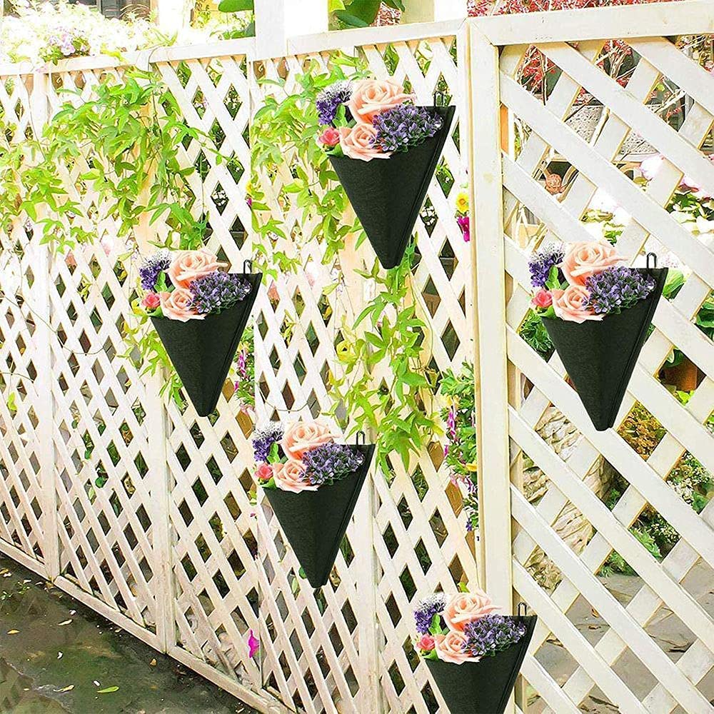 3 stuks hangende plantenzakken voor balkon, hangende plantenzak verticaal, verticale tuinwand, driehoeksontwerp, met haken, voor buiten, binnen, tuin, thuis, decoratie, binnenplaats (zwart