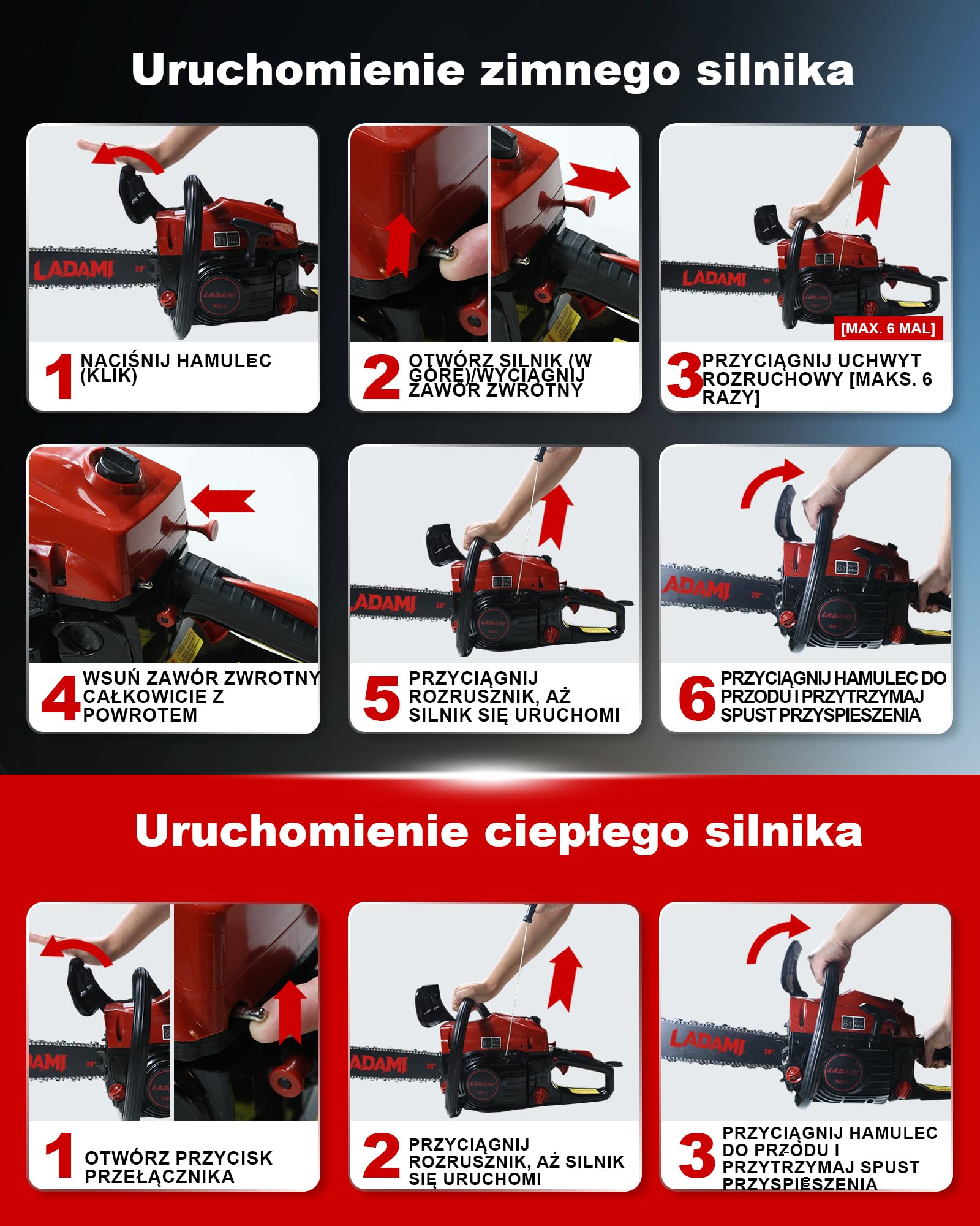 Benzynowa piła łańcuchowa 58CC Profi,2-suwowa piła łańcuchowa 3,5 KM, z mieczem 20" i 16", 2 łańcuchy, tłumienie wibracji, wyłącznik bezpieczeństwa, spalinowa piła do pielęgnacji drzew, prace