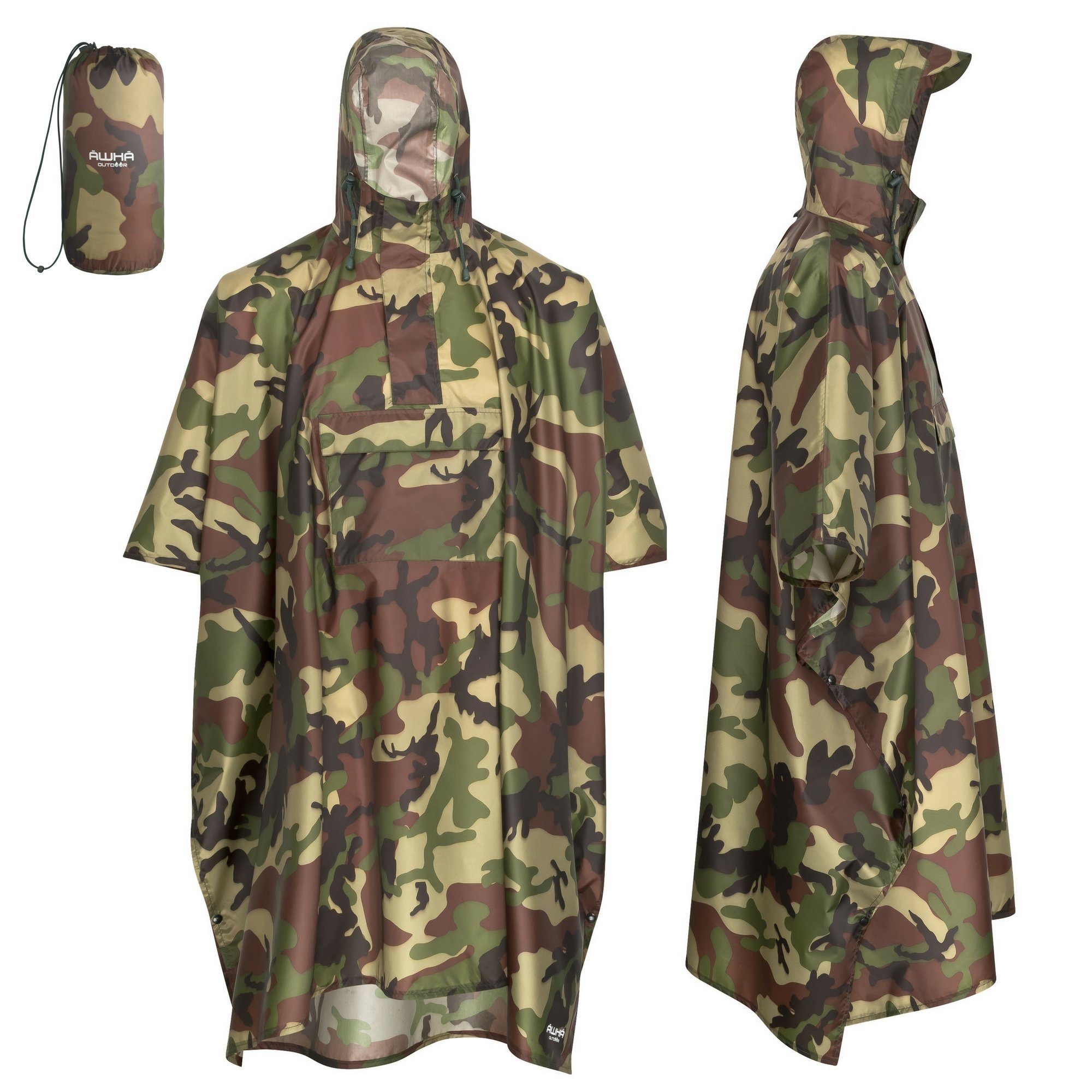 AWHA poncho impermeable - la protección contra lluvia con tamaño extra largo, cremallera y bolsillo del pecho