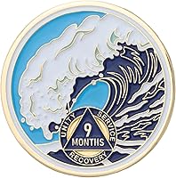 Vista 27 de Moneda AA de 1 año – Medallón de recuperación de ondas estrelladas de Sobriety Mint – azul/blanco/dorado