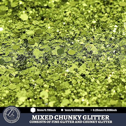 Miniatura 3 de LEOBRO - Brillantina gruesa, 5.29 oz (5.29 onzas) para manualidades, resina epoxi, uñas, purpurina fina mixta y purpurina gruesa, color verde