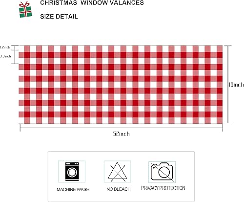 Miniatura 2 de Juego de cenefas y niveles de cuadros de búfalo rojo y blanco para ventana de cocina, cortina de ventana con bolsillo para barra