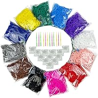 Vista 1 de Más de 7200 bandas de goma de telar, 12 colores brillantes únicos con 12 ganchos, juego de regalo para manualidades, kit de recarga de pulsera