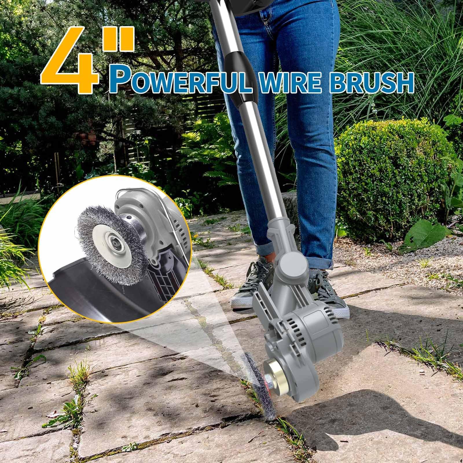 Coupe Bordure sans Fil 21V, Débroussailleuse à Batterie 4 en 1, avec 2 Batteries 4.0 Ah, Brosse Désherbage, Poignée Réglable, Tête Pivotante 90°, Diamètre de Coupe : 25 cm, pour Jardin Élagage