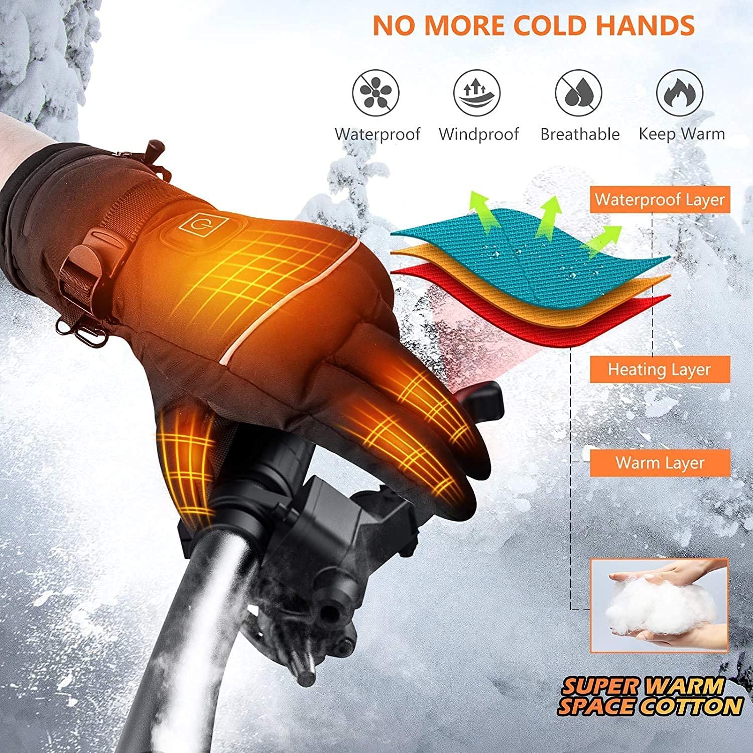 Guanti Riscaldati, Guanti Caldi Portatili con 3 Livelli di Riscaldamento, Guanti Impermeabili E Antivento Touchscreen Adatti per Ciclismo E Sport All'aperto Black,M