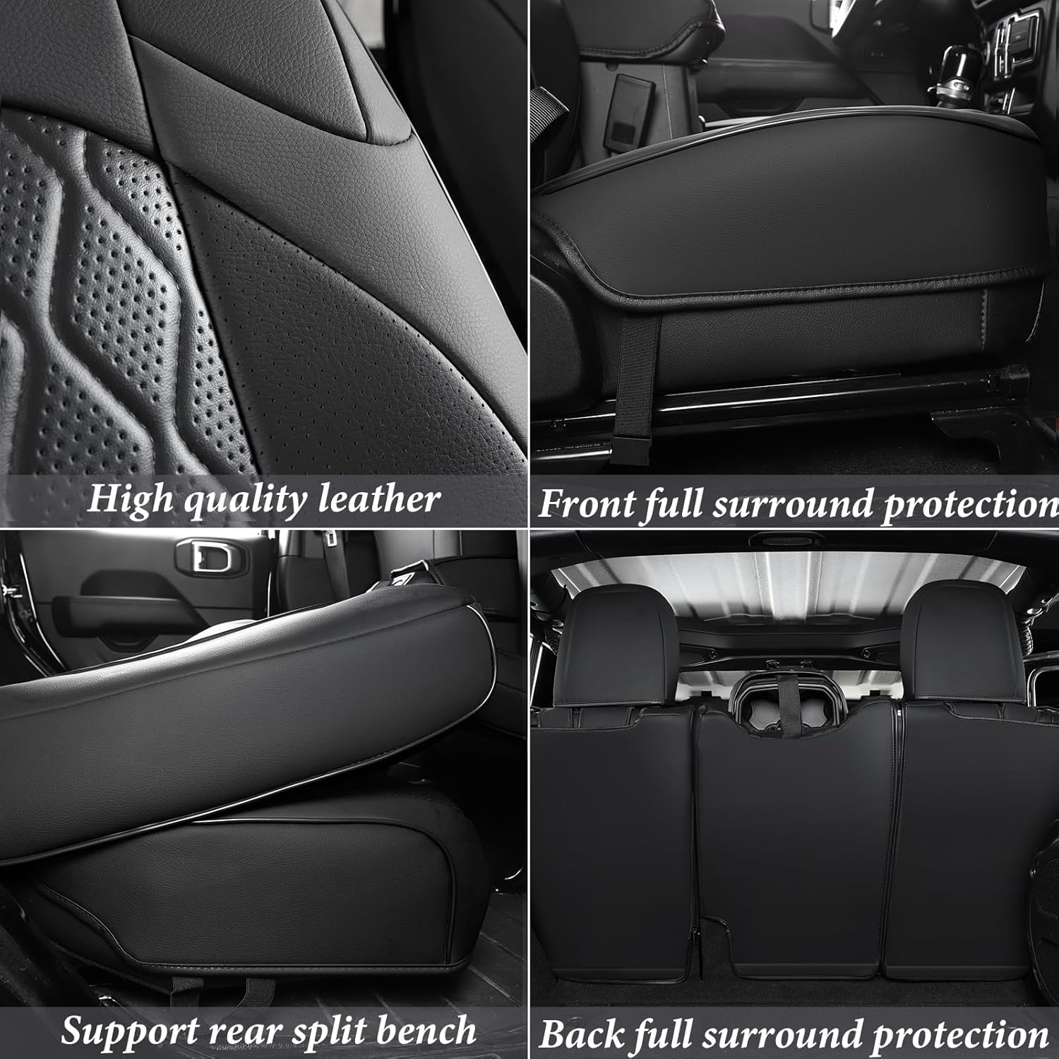 Coverado Seat Covers Fullset for Jeep Wrangler, Waterproof Car Seat Covers for Automotive Truck Seat Covers Custom Fit for 2018-2024 Jeep Wrangler JL 4-Door with Rear Cupholder Only（Black）