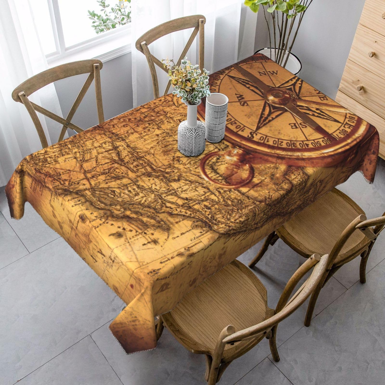 yagDAA Law Of The Compass Navigation Print Rectangle Tablecloth Table Cover Indoor Outdoor Dining Room Kitchen Table Cloth 140x90cm