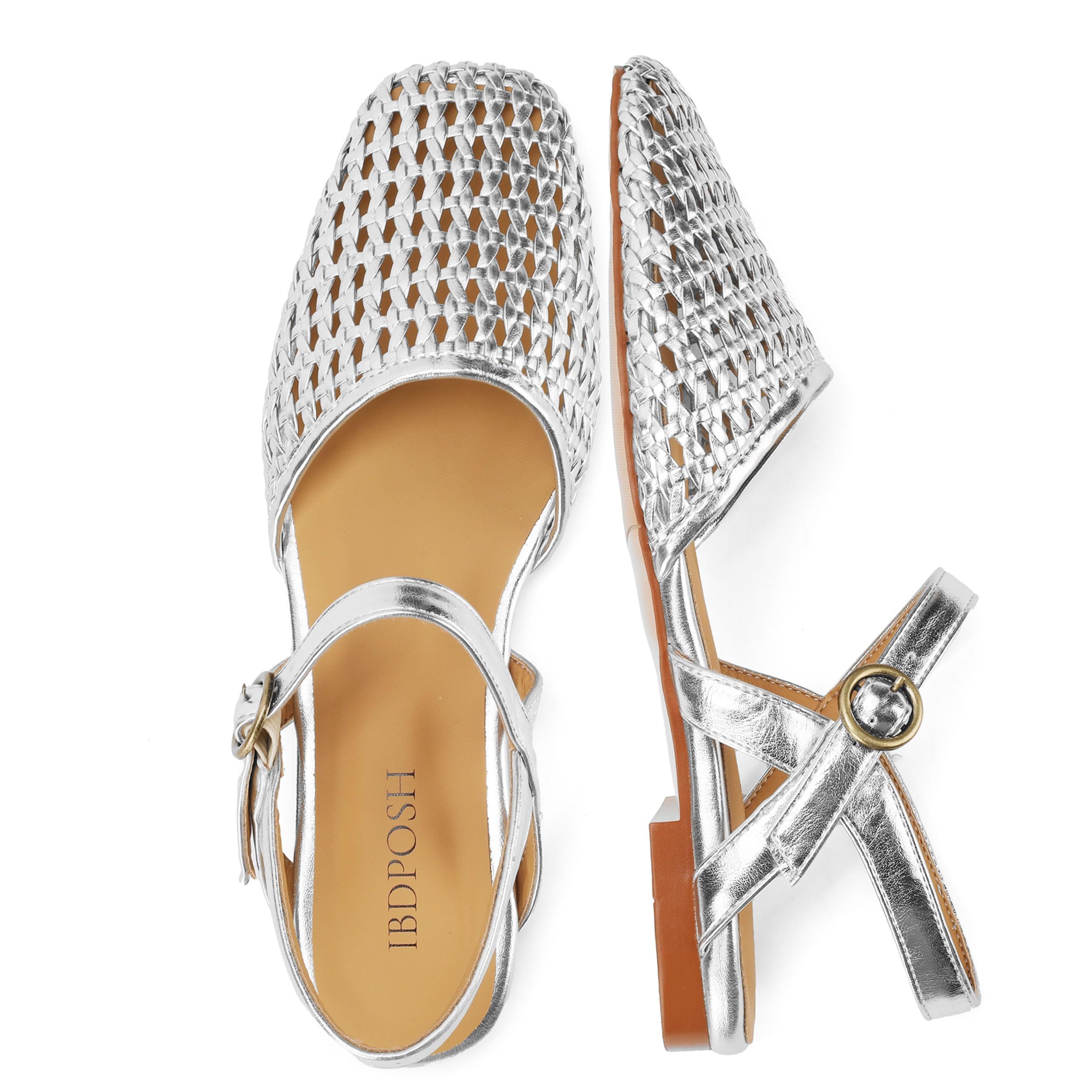 Sandalias planas tejidas para mujer, puntera cerrada, puntera cuadrada, correa de tobillo, cierre de hebilla, cómodas, transpirables, informales, elegantes, zapatos Huarache