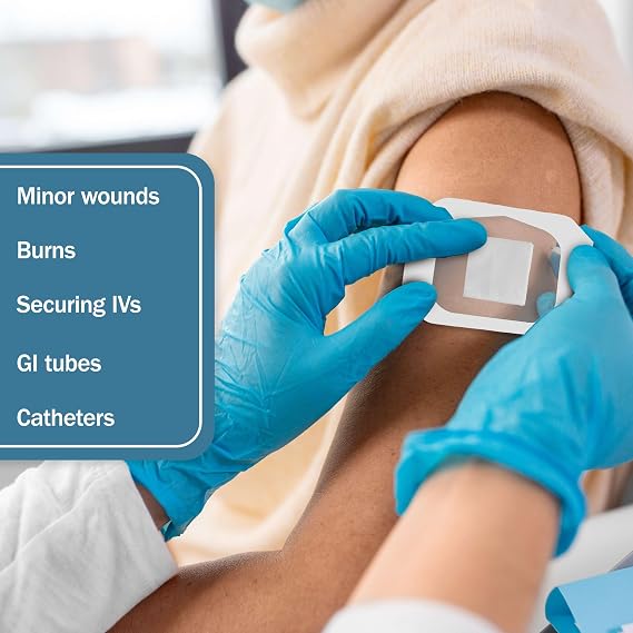 Transparent Film Dressing, Waterproof - 100 2.375x2.75 Clear Wound Covers - Flexible Adhesive Patches for IVs, GI Tubes, and More - Occlusive Dressing
