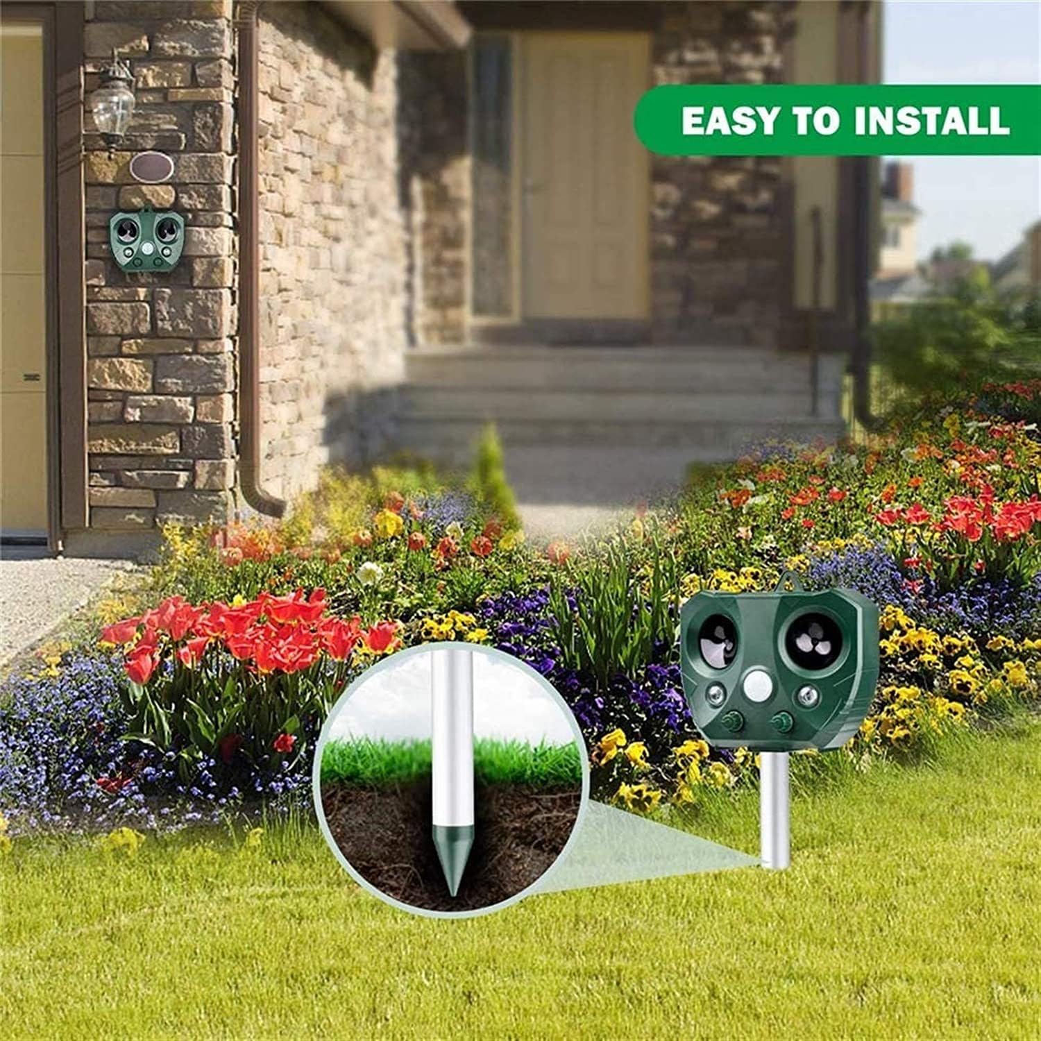 Repelente de Gatos, Repelente de Animales ultrasónico Solar Repelente de plagas al Aire Libre con Sensor de Movimiento y luz Intermitente para Gatos, Perros, pájaros, Ardillas,1pcs